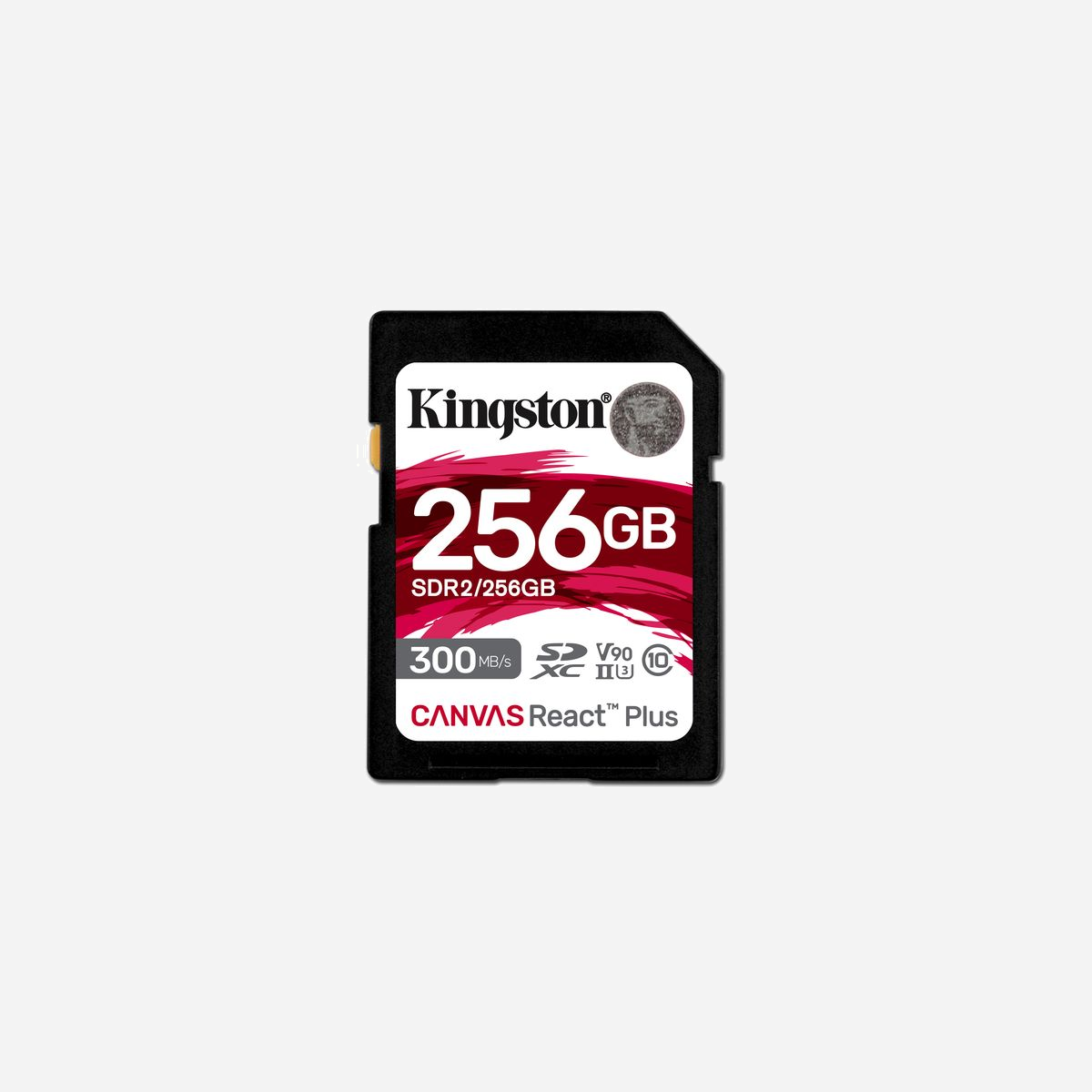 Carte SD Kingston Canvas React Plus 256GB SDXC UHS-II U3 V90 Lecture 300MB/s Écriture 260MB/s Classe 10 exFAT - La carte SD Canvas React Plus de Kingston propose des vitesses hautes performances conçues idéalement pour fonctionner avec des caméras UHS-II professionnelles conformes à la norme industrielle, réalisant des vidéos de qualité 4K/8K/VR et des photos haute résolution. Conçue conformément aux dernières normes UHS-II et aux indices de vitesse haut de gamme U3 et V90, la carte SD Canvas React Plus permet de réaliser des prises de vue séquentielles en mode rafale à des vitesses d’enregistrement pouvant aller jusqu'à 260Mo/s*. Faites place à votre créativité sans être confronté à des vitesses faibles et des pertes d’images tout en maximisant votre flux de travail et votre efficacité. Les vitesses de transfert, pouvant atteindre jusqu’à 300Mo/s*, permettent d’améliorer le processus post-production et de gérer facilement des charges de travail importantes tout en capturant des images de qualité cinéma et haute résolution.<br><br>La carte Canvas React Plus SD de Kingston est la carte SD performante par excellence pour les créateurs de contenus qui travaillent dans le domaine du cinéma numérique et de la photographie professionnelle.<br><br><b>Des vitesses de pointe pour une utilisation professionnelle </b><br>Avec des vitesses de transfert allant jusqu’à 300 Mo/s* pour une efficacité accrue du flux de travail de post-production et des vitesses d’enregistrement allant jusqu’à 260 Mo/s*, cette carte gère facilement les prises de vue en mode rafale et les enregistrements vidéo 3D/VR hautes performances.<br><br><b>Norme UHS-II hautes performances pour des enregistrements photo et vidéo ables et haute résolution</b><br>Prenez des clichés et enregistrez des vidéos Ultra-HD 3D/VR 8K haute vitesse sans sauts d’image.<br><br><b>Des performances haut de gamme pour les créateurs de contenus professionnels</b><br>La carte Canvas React Plus exploite l’indice de vitesse UHS-II classe 3 (U3) et l’indice de vitesse vidéo 90 (V90) afin d’atteindre des performances maximales avec les caméscopes professionnels et caméras de cinéma numériques.