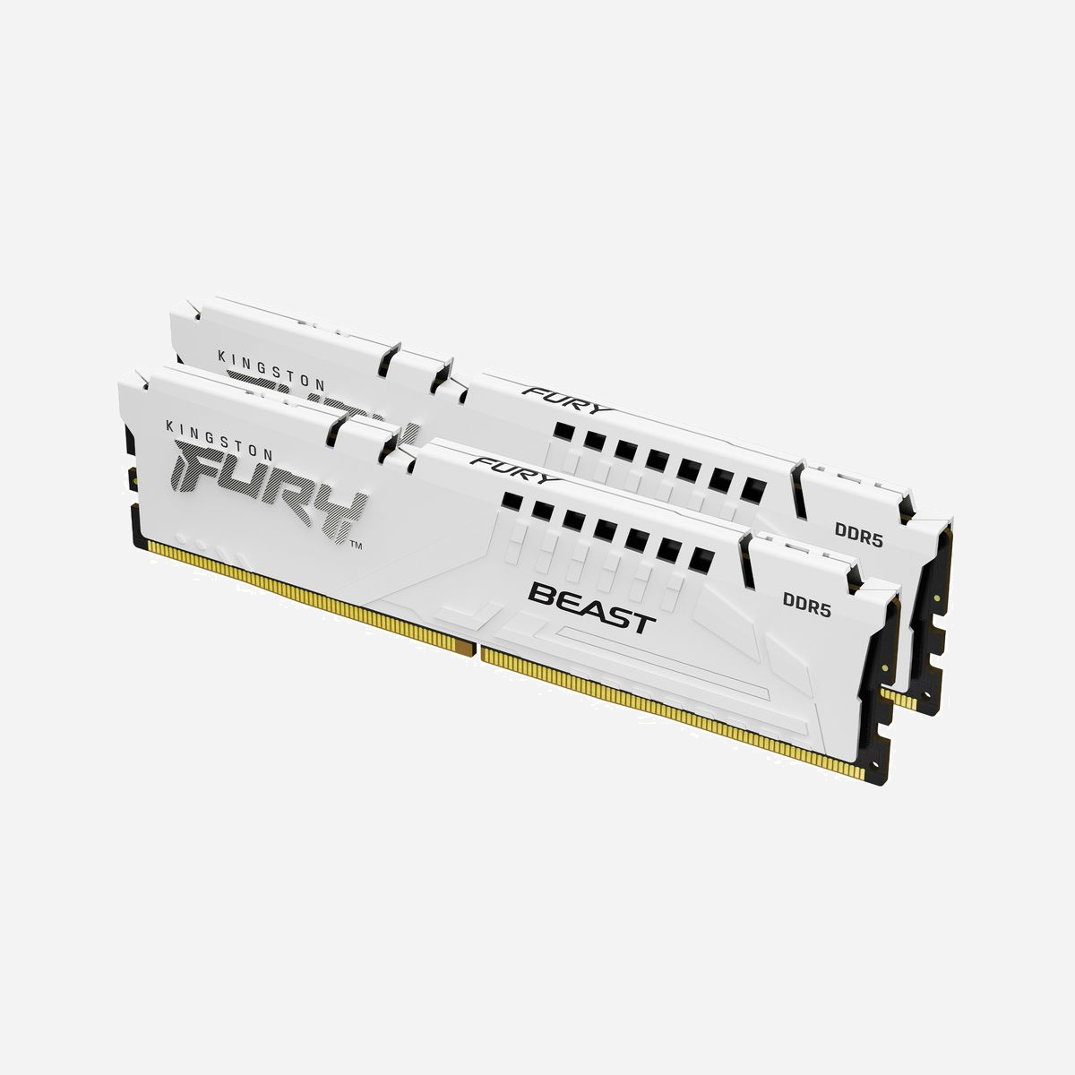 Kingston FURY Beast Blanc 32Go (2x16Go) DDR5 5200MT/s CL40 DIMM XMP 3.0, ODECC, Radiateur, KF552C40BWK2-32 - La mémoire Kingston FURY™ Beast DDR5 intègre la toute dernière technologie de pointe aux plateformes gaming de nouvelle génération. Poussant la vitesse, la capacité et la fiabilité encore plus loin, la DDR5 arrive avec un arsenal de fonctionnalités améliorées, comme l’ECC sur puce (ODECC) pour une meilleure stabilité à des vitesses extrêmes, des sous-canaux 32 bits doubles pour une efficacité accrue, et un circuit intégré de gestion de l’énergie sur le module (PMIC) pour fournir de l’énergie là où elle est le plus nécessaire.<br><br>Les progrès en termes de vitesse, avec le doublement des banques de 16 à 32 et le doublement de la longueur des rafales de 8 à 16 permettent à la mémoire DDR5 d’atteindre un niveau de performance supérieur qui améliore l'expérience gaming et l’ensemble des applications système.<br>Qu’il s’agisse de repousser les limites des jeux avec les paramètres les plus extrêmes, de faire du streaming en direct en 4K+ ou de diffuser de grandes animations et des rendus 3D, la mémoire Kingston FURY Beast DDR5 est le choix haut de gamme idéal qui combine style et performances.<br><br>Avec des options Intel® XMP 3,0 et AMD EXPO™, deux nouvelles spécifications d'overclocking DDR5 qui comprennent des profils personnalisables pour les vitesses et les timings, la Kingston FURY Beast DDR5 gère toutes les solutions d'overclocking compatibles.<br><br><b>Stabilité accrue pour l'overclocking</b><br>L’ECC sur puce (ODECC) permet de maintenir l’intégrité des données afin d’obtenir des performances optimales tout en repoussant les limites !<br><br><b>Efficacité accrue</b><br>Grâce au doublement des banques et de la longueur des rafales ainsi qu’à deux sous-canaux 32 bits indépendants, la gestion exceptionnelle des données de la DDR5 excelle dans les jeux, programmes et applications les plus récents et les plus exigeants.<br><br><b>Certifiée Intel® XMP 3,0</b><br>Timings, vitesse et tension pré-optimisés avancés pour des performances overclocking, et sauvegarde de nouveaux profils personnalisables par l’utilisateur grâce à un PMIC programmable.<br><br><b>Certification AMD EXPO™</b><br>Profils étendus d’AMD pour l'overclocking.<br><br><b>Qualifiée par les plus grands fabricants de cartes mères au monde*</b><br>Testée et approuvée pour que tu puisses construire et mettre à niveau en toute confiance en te reposant sur ta carte mère préférée.<br><br><b>Dissipateur de chaleur compact</b><br>Les dissipateurs thermiques au nouveau design en noir ou blanc combinent un style audacieux et une fonctionnalité de refroidissement prodigieuse.