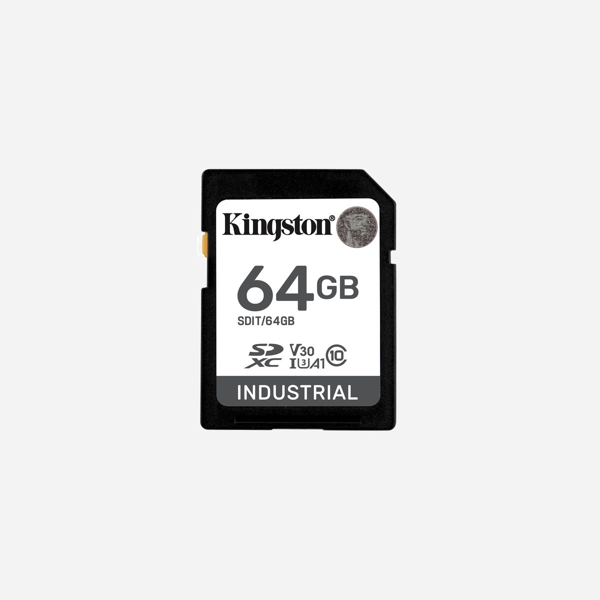 Kingston Technology SDIT/64GB - Carte SDXC Industrielle 64Go pSLC UHS-I U3 V30 A1 Classe 10 - Lecture 100Mo/s Écriture 80Mo/s -40°C à 85°C - La carte Industrial SD de Kingston offre une endurance et une fiabilité supérieures dans les applications industrielles, notamment l’automatisation, les télécommunications, les systèmes de données, la gestion des bâtiments et les systèmes de point de vente. Elle est conçue et testée pour résister aux environnements les plus exigeants. Avec des températures de fonctionnement comprises entre -40°C et 85°C, la carte SD industrielle de Kingston peut fonctionner normalement dans des plages de températures étendues. Cette carte utilise le mode pSLC, leader sur le marché, pour offrir des vitesses de lecture fiables allant jusqu’à 100 Mo/s.*. Elle affiche un maximum de 1 920 TBW** avec 30 000 cycles P/E, sans oublier un ensemble de fonctionnalités intégrées adapté à des besoins spécifiques en matière d’endurance, de performance et d’exigences industrielles. La carte SD industrielle de Kingston est disponible dans des capacités allant de 8 à 64 Go.***.<br><br><b>Résistance aux températures extrêmes</b><br>Conçue et testée pour résister aux températures comprises entre -40 et 85 °C en vue d’une utilisation dans des conditions difficiles.<br> <br><b>Endurance et fiabilité élevées</b><br>Jusqu’à 1 920 TBW** et conçue pour supporter 30 000 cycles P/E afin de répondre aux exigences d’une large gamme d’applications industrielles.<br> <br><b>Conformité UHS-I</b><br>Vitesses jusqu’à 100MB/s* avec U3, V30, et A1 prenant en charge les applications basées sur Android.<br> <br><b>Fonctionnalités intégrées de qualité industrielle</b><br>Répartition d’usure, gestion des blocs défectueux et outil optionnel de contrôle de l’état pour gérer la durée de vie de votre carte****.