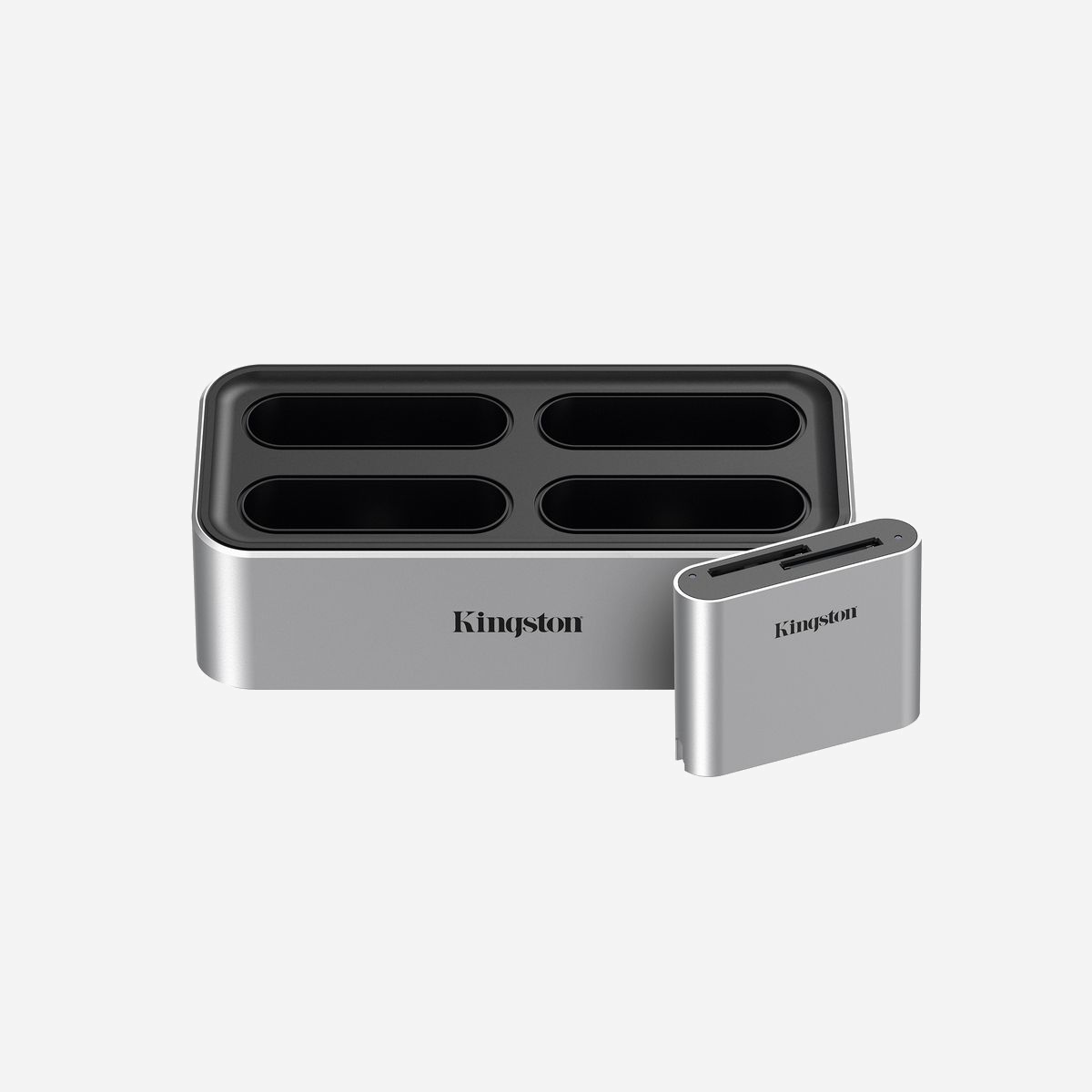 Kingston Technology Workflow Station WFS-S : Dock USB-C 3.2 Gen 2 avec lecteur SD UHS-II double slot, 4 ports USB-C, support Windows/macOS - La Workflow Station et les lecteurs de Kingston constituent un système flexible pour transférer simultanément des fichiers vidéo, photos et audio à partir de plusieurs sources*. Accélérez votre workflow de post-production et créez une configuration de déchargement de fichiers adaptée à vos besoins. Le Dock Workflow Station personnalisable vous permet d'utiliser uniquement le miniHub USB, les lecteurs SD ou les lecteurs microSD dont votre tournage a besoin. Que vous soyez sur un tournage multi-caméras 4K/8K avec des enregistreurs audio portables pour chaque hôte, ou que vous filmiez des B-Roll avec des drones et des GoPros, vous pouvez connecter simultanément jusqu’à quatre lecteurs sur le Dock et transférer des vidéos rapidement. Le Workflow Station et les lecteurs acceptent les vitesses USB 3.2 pour arriver à votre processus de post-production plus rapidement que jamais. Pour plus de flexibilité, les lecteurs de cartes peuvent être utilisés en déplacement. Lorsque vous filmez en extérieur, il vous suffit de mettre le hub ou les lecteurs dont vous avez besoin dans votre sac et de les connecter à votre ordinateur portable avec le câble USB fourni.<br><br><b>Téléchargez vos fichiers plus vite</b><br>Transférez des vidéos, des photos et des fichiers audio de plusieurs sources à la fois.*<br><br><b>Système de workflow flexible</b><br>Utilisez uniquement le hub et les lecteurs qui correspondent à votre configuration.*<br><br><b>Polyvalence portable </b><br>Utilisez les lecteurs pendant vos déplacements grâce aux câbles USB fournis.<br><br><b>Une performance incroyable</b><br>Les produits Workflow Station acceptent les vitesses USB 3,2 qui vous permettent de travailler plus rapidement.