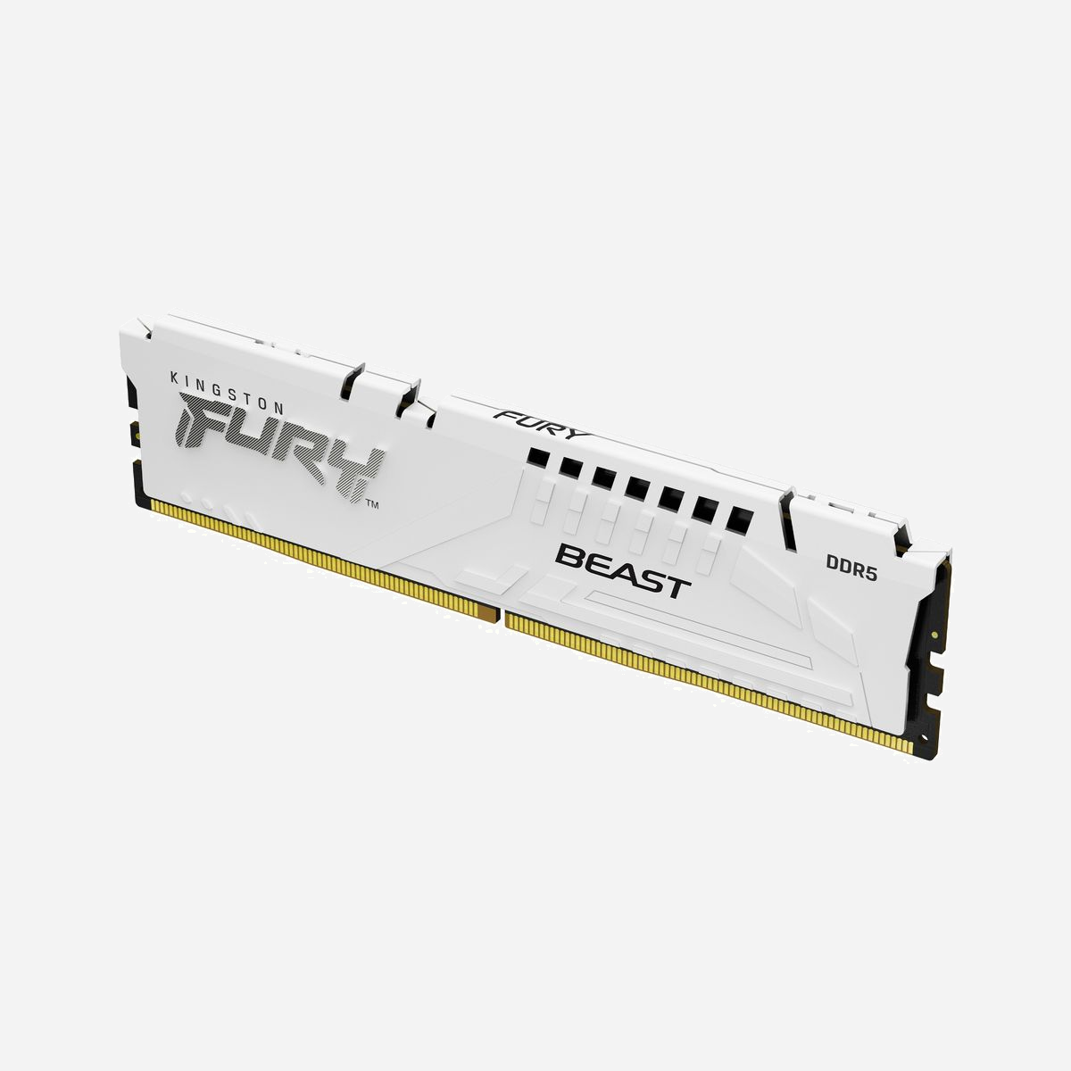 Kingston FURY Beast 16GB DDR5 6000MT/s CL30 DIMM White EXPO (KF560C30BWE-16) 1x16GB, Unbuffered, On-Die ECC, Radiateur, Tension 1.35V - La mémoire Kingston FURY™ Beast DDR5 intègre la toute dernière technologie de pointe aux plateformes gaming de nouvelle génération. Poussant la vitesse, la capacité et la fiabilité encore plus loin, la DDR5 arrive avec un arsenal de fonctionnalités améliorées, comme l’ECC sur puce (ODECC) pour une meilleure stabilité à des vitesses extrêmes, des sous-canaux 32 bits doubles pour une efficacité accrue, et un circuit intégré de gestion de l’énergie sur le module (PMIC) pour fournir de l’énergie là où elle est le plus nécessaire.<br><br>Les progrès en termes de vitesse, avec le doublement des banques de 16 à 32 et le doublement de la longueur des rafales de 8 à 16 permettent à la mémoire DDR5 d’atteindre un niveau de performance supérieur qui améliore l'expérience gaming et l’ensemble des applications système.<br>Qu’il s’agisse de repousser les limites des jeux avec les paramètres les plus extrêmes, de faire du streaming en direct en 4K+ ou de diffuser de grandes animations et des rendus 3D, la mémoire Kingston FURY Beast DDR5 est le choix haut de gamme idéal qui combine style et performances.<br><br>Avec des options Intel® XMP 3,0 et AMD EXPO™, deux nouvelles spécifications d'overclocking DDR5 qui comprennent des profils personnalisables pour les vitesses et les timings, la Kingston FURY Beast DDR5 gère toutes les solutions d'overclocking compatibles.<br><br><b>Stabilité accrue pour l'overclocking</b><br>L’ECC sur puce (ODECC) permet de maintenir l’intégrité des données afin d’obtenir des performances optimales tout en repoussant les limites !<br><br><b>Efficacité accrue</b><br>Grâce au doublement des banques et de la longueur des rafales ainsi qu’à deux sous-canaux 32 bits indépendants, la gestion exceptionnelle des données de la DDR5 excelle dans les jeux, programmes et applications les plus récents et les plus exigeants.<br><br><b>Certifiée Intel® XMP 3,0</b><br>Timings, vitesse et tension pré-optimisés avancés pour des performances overclocking, et sauvegarde de nouveaux profils personnalisables par l’utilisateur grâce à un PMIC programmable.<br><br><b>Certification AMD EXPO™</b><br>Profils étendus d’AMD pour l'overclocking.<br><br><b>Qualifiée par les plus grands fabricants de cartes mères au monde*</b><br>Testée et approuvée pour que tu puisses construire et mettre à niveau en toute confiance en te reposant sur ta carte mère préférée.<br><br><b>Dissipateur de chaleur compact</b><br>Les dissipateurs thermiques au nouveau design en noir ou blanc combinent un style audacieux et une fonctionnalité de refroidissement prodigieuse.