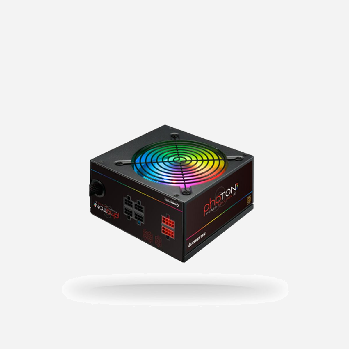 Chieftec Photon CTG-650C-RGB - Alimentation 650W ATX PS/2 - 230V/50Hz - Ventilateur 12cm RGB - Câblage Semi-modulaire - Connecteurs SATA/Molex/PCIe - Chieftec Photon. Puissance totale: 650 W, Tension d'entrée AC: 230 V, Fréquence d'entrée AC: 50 Hz. Connecteur de la carte mère: 24-pin ATX, Longueur du câble d'alimentation SATA: 150,450 mm, Longueur du câble d'alimentation du périphérique (Molex): 150,450 mm. Utilité: PC, Facteur de forme de l'unité d'alimentation: PS/2, Facteur de forme de carte mère supporté: ATX. Couleur du produit: Noir, Type de refroidissement: Actif, Diamètre du ventilateur: 12 cm. Largeur: 150 mm, Profondeur: 140 mm, Hauteur: 87 mm