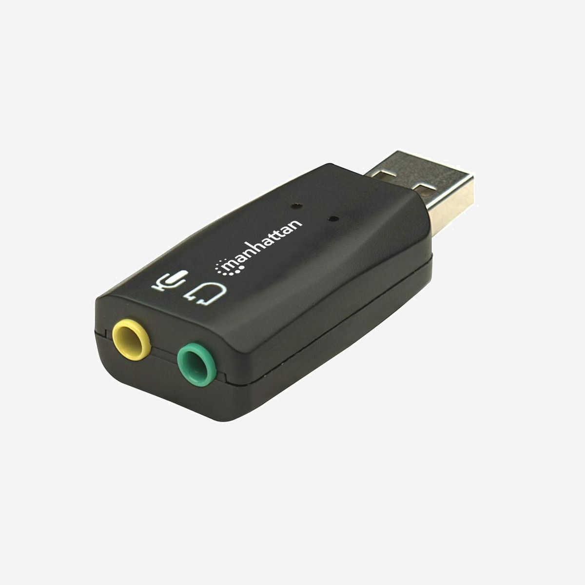Manhattan 150859 Carte Son Externe USB 5.1 Virtual Surround, Entrée Micro, Sortie Audio 3.5mm, Compatible Windows/macOS, Noir - Branchez l'adaptateur, écoutez et profitez de performances audio améliorées et de la commodité du port USB.Idéal pour les mini-portables, les ordinateurs portables et de bureau, l'adaptateur son 3D USB haut débit MANHATTAN crée instantanément des ports d'entrée microphone et de sortie audio via n'importe quel port USB. Branchez facilement des casques, des microphones et des haut-parleurs avec des câbles de 3,5 mm, trop courts pour atteindre aisément les ports dans des emplacements peu accessibles ou inadaptés. Grâce à l'installation Plug-and-Play et à la fonctionnalité de remplacement à chaud, les cartes son défectueuses sont facilement remplacées, les ports audio endommagés contournés et l'accès amélioré sans pilote ni logiciel. Un amplificateur de puissance de classe B intégré utilise l'alimentation du bus USB, vous n'avez donc besoin ni d'énergie externe ni de câbles supplémentaires. La prise en charge du son 3D et Virtual Surround 5.1, ainsi que des effets sonores intégrés avec un égaliseur 10 bandes, offre une expérience de haute qualité inégalée associée à la commodité de la fonction USB.