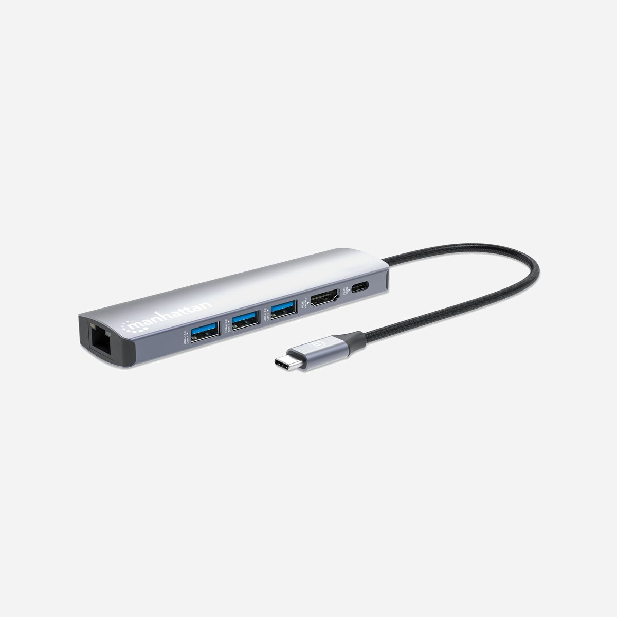 Manhattan 153959 Station d'accueil USB-C 3.2 Gen 1, 3x USB-A, 1x USB-C, HDMI 2.0 4K 60Hz, Ethernet Gigabit, Power Delivery 100W, Aluminium Argent - Manhattan 153959. Technologie de connectivité: Avec fil, Interface de l'hôte: USB 3.2 Gen 1 (3.1 Gen 1) Type-C, Délivrance de la puissance USB jusqu’à: 100 W. LAN Ethernet : taux de transfert des données: 10,100,1000 Mbit/s. Couleur du produit: Argent, Taux de transfert des données: 5 Gbit/s, Type HD: 4K Ultra HD. Type de source d'alimentation: USB, Longueur du câble USB: 0,2 m. Prise en charge du système d'exploitation Windows: Windows 10, Windows 10 Education, Windows 10 Education x64, Windows 10 Enterprise, Windows 10..., Système mobile supporté: Android, Prise en charge d'autres systèmes d'exploitation: ChromeOS