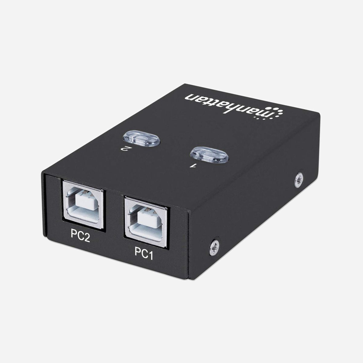 Manhattan 162005 Commutateur USB 2.0 480 Mbit/s - 2 Ports (1 USB Type-B) - ABS Blanc - Câble 1.5m inclus - Compatible Windows/macOS - Plug & Play - Connectez facilement votre périphérique USB et partagez-le.Le commutateur de partage automatique USB 2.0 haut débit de Manhattan permet de partager facilement un dispositif USB entre deux ordinateurs. Il convient parfaitement à une utilisation personnelle ou professionnelle, lorsque plusieurs utilisateurs souhaitent partager un modem avec câble USB, une imprimante, un appareil photo numérique, un scanner, un disque dur externe ou d'autres périphériques. Activez la commutation d'accès à la demande à l'aide d'un simple clic sur un bouton de l'écran, ou utilisez les commutateurs intégrés pour sélectionner manuellement un ordinateur actif. Installation simple et rapideInstallation Plug-and-Play compatible Windows. Le commutateur de partage automatique USB 2.0 haut débit de Manhattan ne nécessite ni pilote spécifique, ni alimentation externe. Connectez-vous à l'aide des câbles USB fournis pour accéder rapidement aux périphériques les plus courants.<br>
