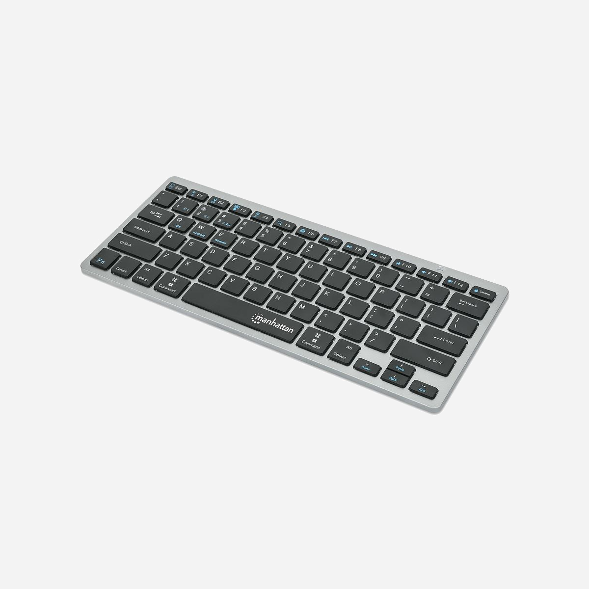 Manhattan 180559 Clavier Bureau Mini QWERTZ Allemand Sans Fil RF + Bluetooth, Commutateur Ciseaux, 78 Touches, Noir/Gris, Compatible Windows/macOS/Linux/Android/iOS - Manhattan 180559. Facteur de forme du clavier: Mini. Style de clavier: Droit. Technologie de connectivité: Sans fil, Interface de l'appareil: RF sans fil + Bluetooth, Interrupteur à clé de clavier: Commutateur de touche « ciseaux », Disposition des touches du clavier: QWERTZ, Nombre de touches du clavier: 78, Utilisation recommandée: Bureau. Couleur du produit: Noir, Gris