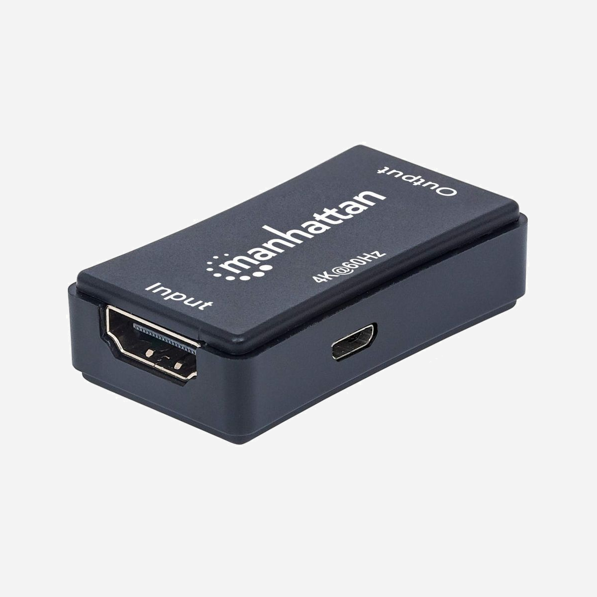 Manhattan 207621 Répéteur AV 4K HDMI 6 Gbit/s - Résolution 4096x2160 60Hz, portée 40m, connectique filaire USB Micro-B, HDCP, câbles Micro-USB inclus - Manhattan 207621. Type: Répéteur AV, Résolution maximale: 4096 x 2160 pixels, Distance de transfert maximale: 40 m. Technologie de connectivité: Avec fil, Connecteur USB: Micro-USB B. Largeur: 28 mm, Profondeur: 50 mm, Hauteur: 14 mm. Câbles inclus: Micro-USB