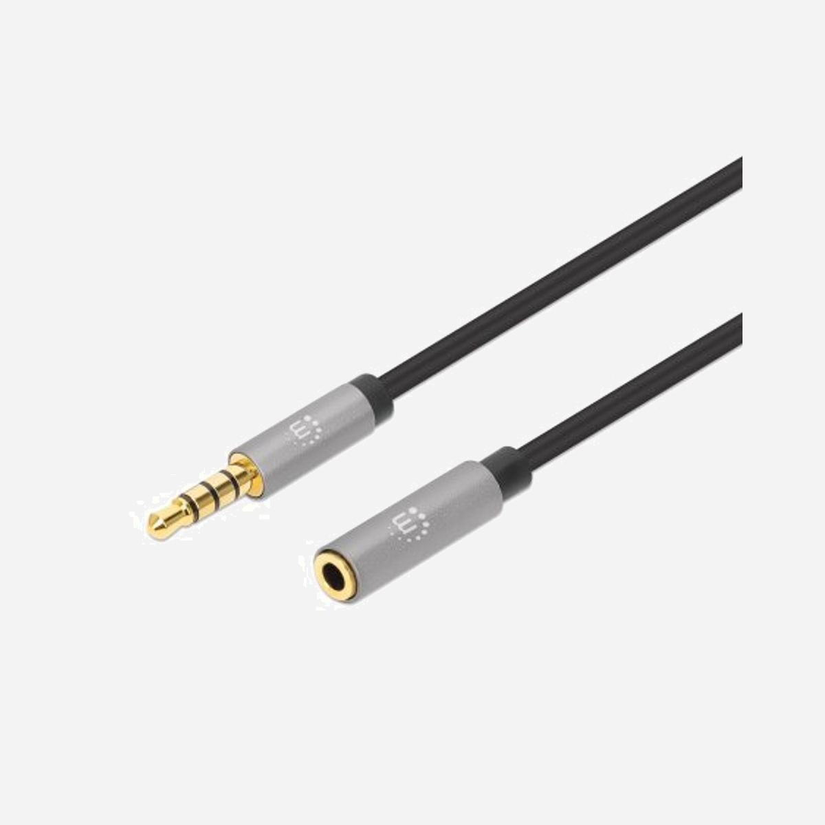 Manhattan 356022 : Câble audio 3.5mm Mâle/Femelle 1m, Contacts Or, AWG28, Cuivre, PVC Noir/Argent, Diamètre 3mm, CE/RoHS/REACH/WEEE - Manhattan 356022. Connecteur 1: 3,5mm, Genre de connecteur 1: Mâle, Connecteur 2: 3,5mm, Genre de connecteur 2: Femelle, Matière du câble: Cuivre, Contacts du connecteur de placage: Or, Taille des fils AWG: 28, Longueur de câble: 1 m, Couleur du produit: Noir, Argent
