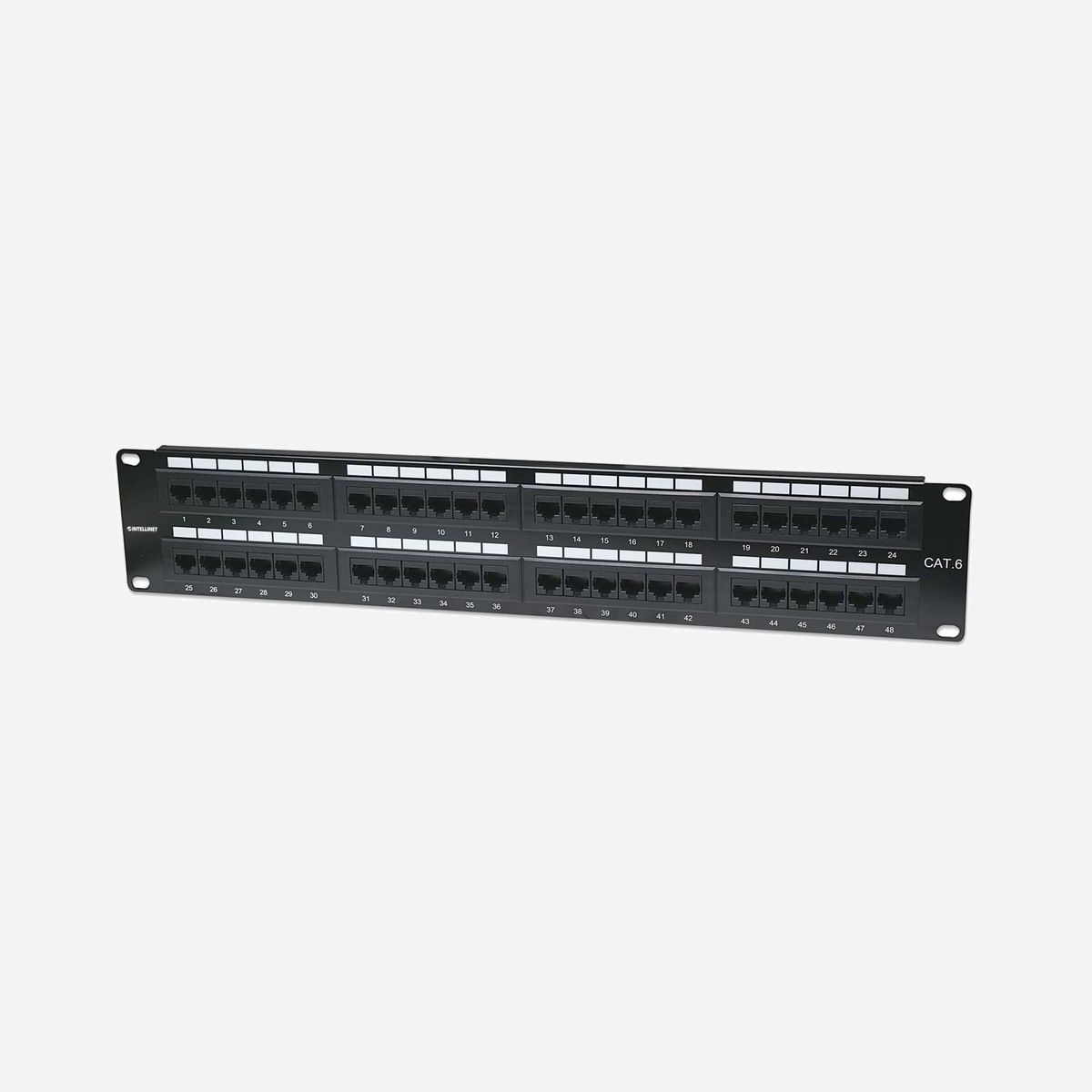 Intellinet 560283 Baie de Branchements 2U, 48 Ports RJ-45, Cat6 U/UTP, Fast Ethernet/Gigabit Ethernet, Standards IEEE 802.3/ab/u, Montage Rack, RoHS/UL - Intellinet 560283. Standards réseau: IEEE 802.3, IEEE 802.3ab, IEEE 802.3u, Type d'interface Ethernet: Fast Ethernet, Gigabit Ethernet, Connecteur(s): RJ-45. Couleur du produit: Noir, Montage: Montage de rack, Capacité du rack: 2U. Certificats de conformité: RoHS, Certification: UL E313857. Largeur: 88 mm, Hauteur: 48 mm, Profondeur: 482 mm