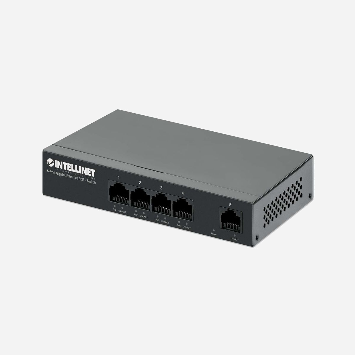 Intellinet 561792 Switch Gigabit Ethernet 5 Ports RJ-45 10/100/1000 PoE 40W, Capacité 10 Gbit/s, MAC 2000, Montage Mural, Métal Noir - Intellinet 561792. Type de port Ethernet RJ-45 de commutation de base: Gigabit Ethernet (10/100/1000), Quantité de ports Ethernet RJ-45 de commutation de base: 5. Full duplex. Répertoire MAC: 2000 entrées, Capacité de commutation: 10 Gbit/s. Standards réseau: IEEE 802.3, IEEE 802.3ab, IEEE 802.3af, IEEE 802.3at, IEEE 802.3u, IEEE 802.3x. Connexion Ethernet, supportant l'alimentation via ce port (PoE). Montage mural
