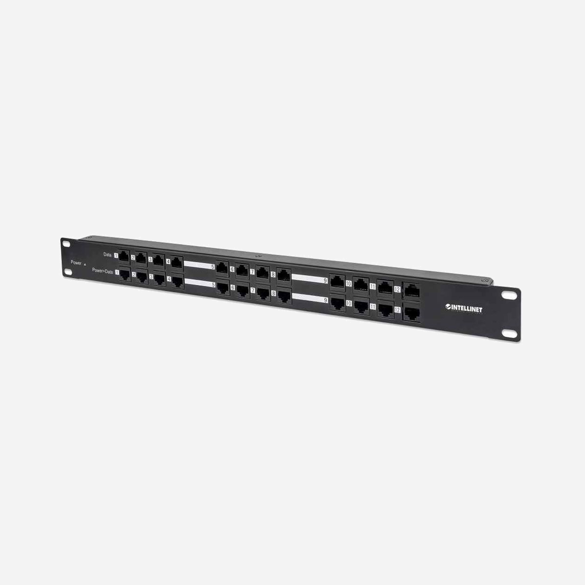 Intellinet 720342 Baie de Branchements 1U 24 ports RJ-45 Cat5e PoE Montage Rack Métal Noir 482.6mm - Intellinet 720342. Connecteur(s): RJ-45, Types de câbles soutenus: Cat5e. Couleur du produit: Noir, Matériel: Métal, Montage: Montage de rack. Largeur: 21,8 mm, Hauteur: 44,3 mm, Profondeur: 482,6 mm