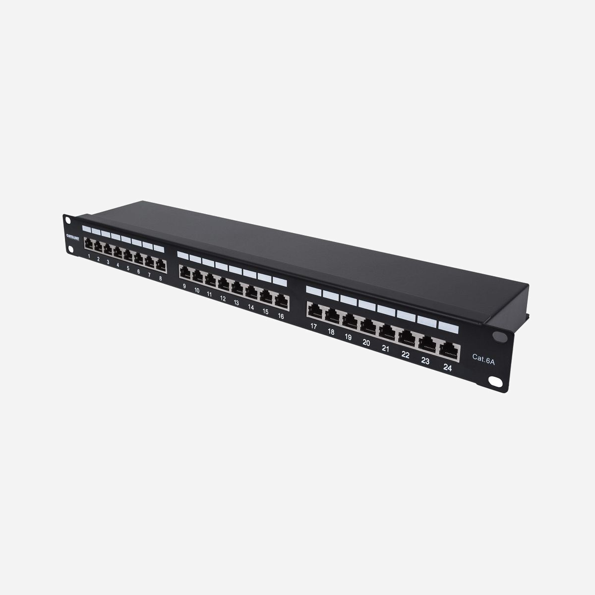 Panneau de Brassage Intellinet 720861, 24 Ports Gigabit Ethernet, 1U Rackable, Cat6a F/UTP, IEEE 802.3/ab/u, 482x44.3x98.5mm, RoHS/UL/CE - Intellinet 720854. Standards réseau: IEEE 802.3, IEEE 802.3ab, IEEE 802.3u, Type d'interface Ethernet: Gigabit Ethernet, Types de câbles soutenus: Cat6a. Couleur du produit: Noir, Montage: Montage de rack, Capacité du rack: 1U. Certificats de conformité: RoHS, Certification: UL, CE. Largeur: 482 mm, Hauteur: 44,3 mm, Profondeur: 98,5 mm