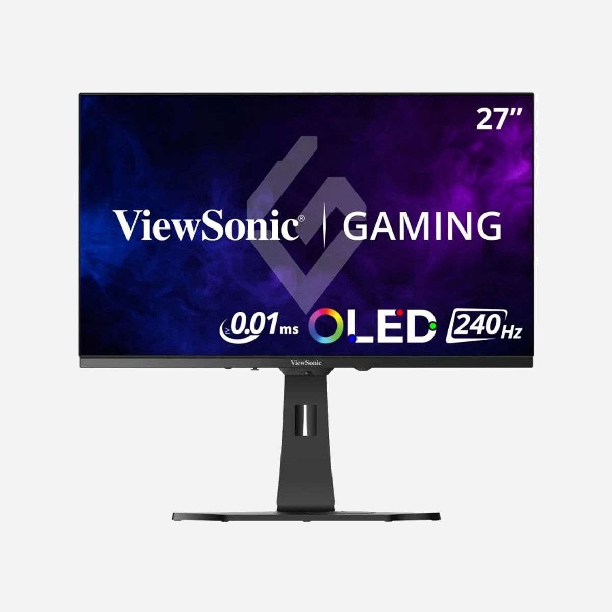 Viewsonic XG272-2K-OLED : Écran PC 27" OLED Quad HD (2560x1440) 240Hz, 0.01ms, 178°/178°, 450cd/m², 2xHDMI, 2xDisplayPort, Hub USB, Noir/Blanc - Viewsonic XG272-2K-OLED. Taille de l'écran: 68,6 cm (27"), Résolution de l'écran: 2560 x 1440 pixels, Type HD: Quad HD, Technologie d'affichage: OLED, Temps de réponse: 0,01 ms, Format d'image: 16:9, Angle de vision horizontal: 178°, Angle de vision vertical: 178°. Haut-parleurs intégrés. Concentrateur USB intégré. Montage VESA, Réglage de la hauteur. Couleur du produit: Noir, Blanc