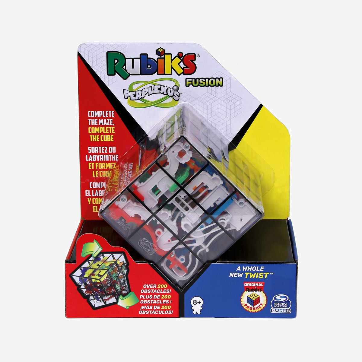 Spin Master - Perplexus Rubik's 3x3 Fusion - Labyrinthe 3D & Rubik's Cube - 200 Obstacles - 8 ans et + - 6055892 - Dimensions: 203x127x267mm - Découvrez la gamme de Labyrinthe 3D Perplexus et rivalisez d'habileté et de dextérité pour atteindre l'arrivée. Avec le Perplexus Rubik's 3x3 Fusion, deux jeux légendaires viennent fusionner pour le plus grand bonheur de tous : le Perplexus et le Rubik's Cube. Le jeu consiste à faire pivoter les différentes faces du cube pour récréer le chemin du labyrinthe et faire avancer la bille. Finir le labyrinthe permet de finir le Rubik's Cube ! Mais cela nécessitera attention et dextérité car par moins de 200 obstacles vous attendent sur votre passage. Perplexus est un jeu qui favorise le développement de l’habilité, la motricité et la coordination mains-yeux. Idéal pour les enfants, fascinant pour les plus grands. La version Perplexus Rubik's 3x3 : 200 obstacles différents constituent le parcours. Franchirez-vous les escaliers de la peur, le tube de la terreur, l’igloo….? Un modèle qui demandera à vos enfants patience et concentration ! À partir de 8 ans.<br><br>Contenu : 1 Perplexus Rubik's Fusion et son mode d'emploi