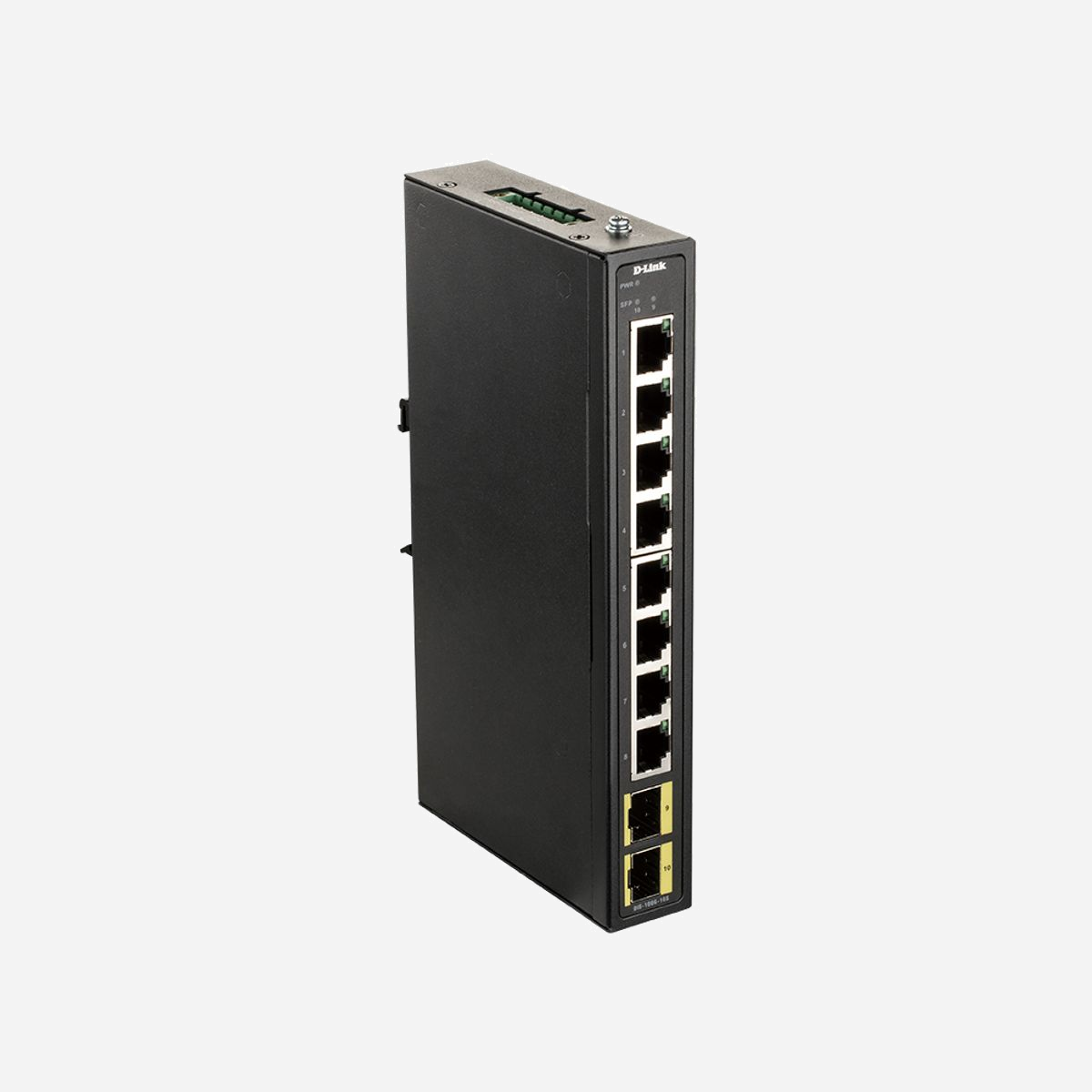 D-Link DIS-100G-10S Commutateur Non-Géré 8 RJ-45 Gigabit Ethernet + 2 SFP, 20 Gbit/s, Boîtier DIN rail, QoS, IP40, DC 12-48V - D-Link DIS-100G-10S. Type de commutateur: Non-géré. Type de port Ethernet RJ-45 de commutation de base: Gigabit Ethernet (10/100/1000), Quantité de ports Ethernet RJ-45 de commutation de base: 8. Répertoire MAC: 4000 entrées, Capacité de commutation: 20 Gbit/s. Standards réseau: IEEE 802.3, IEEE 802.3ab, IEEE 802.3u, IEEE 802.3z. Voltage d'entrée DC: 12 - 48 V. Format: DIN rail