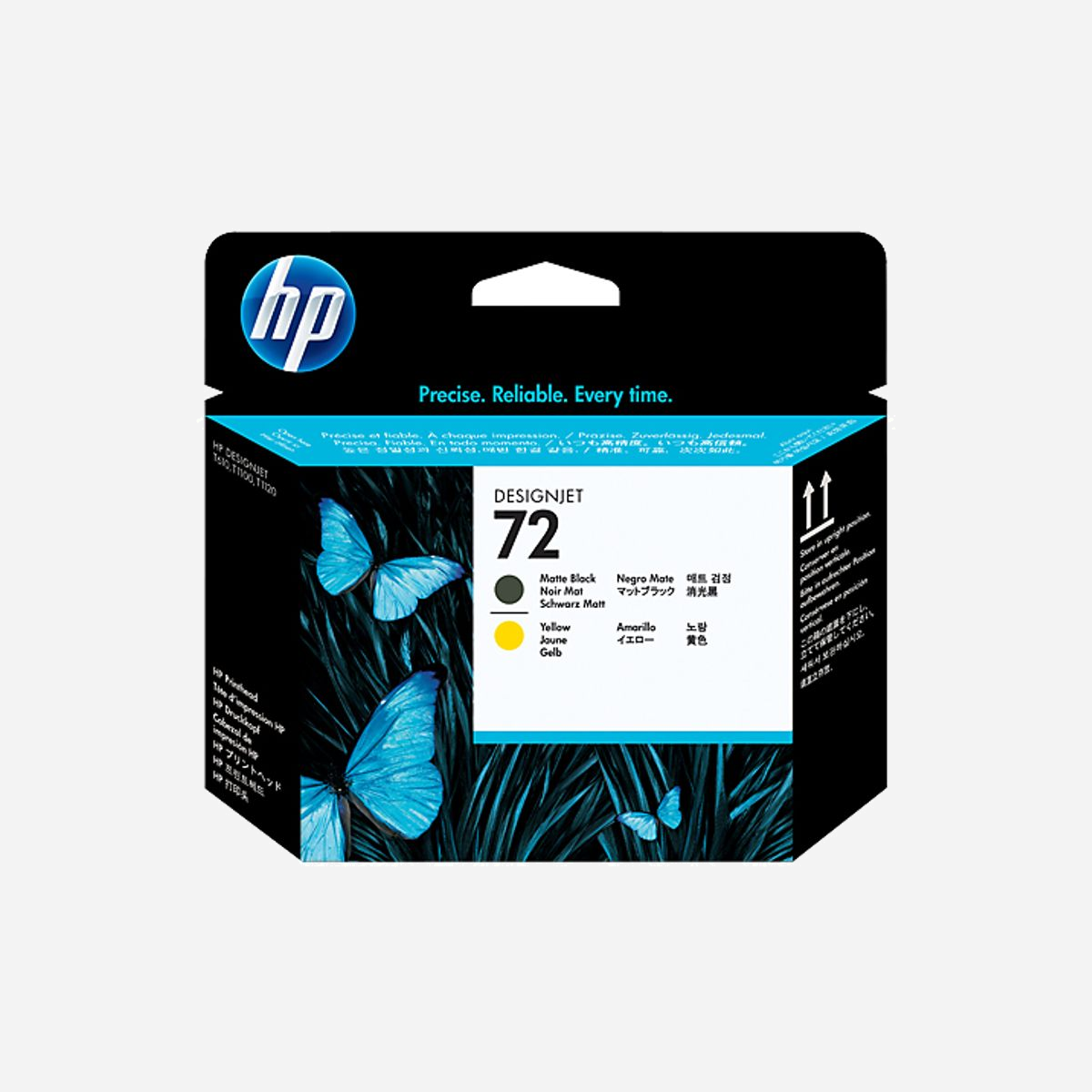HP Tête d'impression 72 C9384A Jet d'encre Noir Mat, Jaune pour Designjet T610/T770/T1100 - 1 Pièce - La tête d'impression HP 72 Noir mat et Jaune produit une impression fiable et sans problèmes. Bénéficiez d'une précision parfaite à grande vitesse d'impression et de fonctions de gestion des consommables qui vous font gagner du temps. Montrez-vous professionnellement parfait tout en restant hautement productif.<br><br>Caractéristiques<br>La conception de la grosse tête d'impression novatrice de HP place chaque gouttelette d'encre avec une précision de tête d'épingle. Obtenez des résultats réguliers même à grande vitesse d'impression, avec des lignes et un texte clairs et nets. Produisez des gris lisses et neutres, et des couleurs fidèles.<br><br>Avec l'impression sans faille des consommables d'origine HP, évitez les tests et erreurs qui vous font perdre du temps. Les têtes d'impression HP sont conçues et testées avec les encres HP d'origine et l'imprimante pour fournir une qualité d'impression constante, nette, claire et précise.<br><br>Les têtes d'impression d'origine HP intègrent une intelligence qui optimise en permanence la qualité d'impression et maximise la durée de vie de la tête d'impression. Avec des résultats réguliers, il est moins souvent nécessaire d'intervenir, et vous pouvez être plus productif.