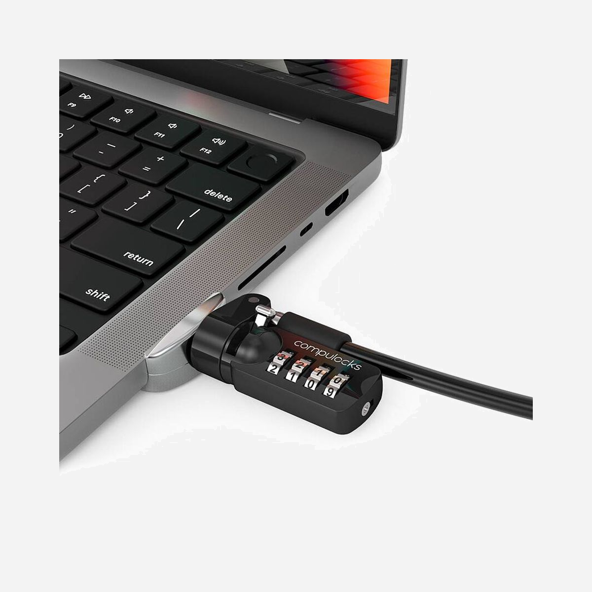 Compulocks MBPR14LDG01CL Câble Antivol Argent Système de Fermeture pour MacBook Pro 14" M1/M2/M3/M4 (A2442, A2779, A2992, A2918, A3112, A3401, A3185) - Compulocks MBPR14LDG01CL. Couleur du produit: Argent, Meilleures utilisations: Ordinateur portable, Type de serrure: Système de fermeture. Poids: 226 g. Compatibilité: MacBook Pro M1 (14-inch, 2021) A2442 MacBook Pro M2 (14-inch, 2023) A2779 MacBook Pro M3 (14-inch,...