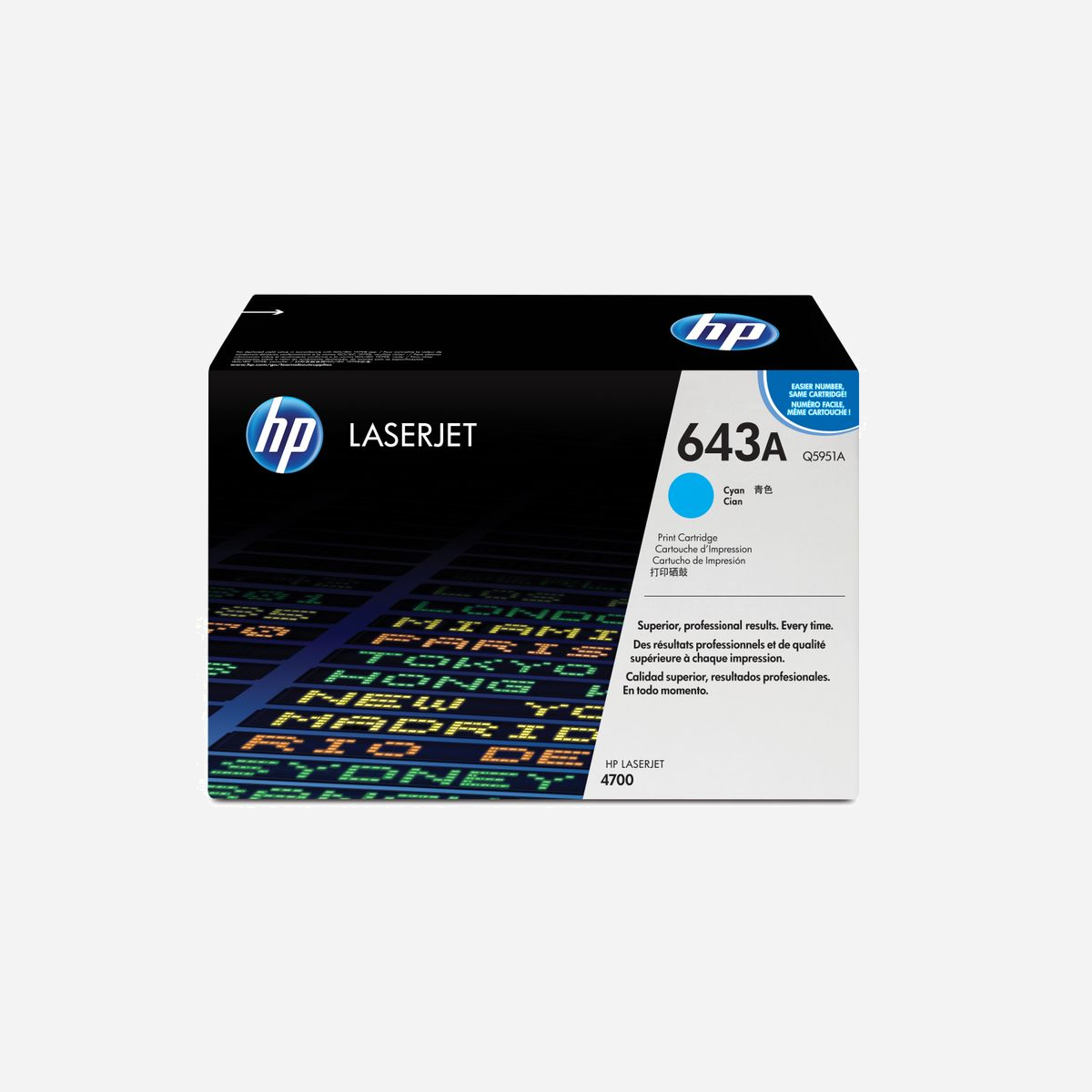 HP Toner LaserJet 643A (Q5951A) Cyan Original - Rendement 10000 Pages - Technologie d'impression Laser - Compatibilité HP - 1 Pièce - HP 643A toner LaserJet cyan authentique. Rendement par page de toner de couleur: 10000 pages, Couleurs d'impression: Cyan, Quantité: 1 pièce(s)