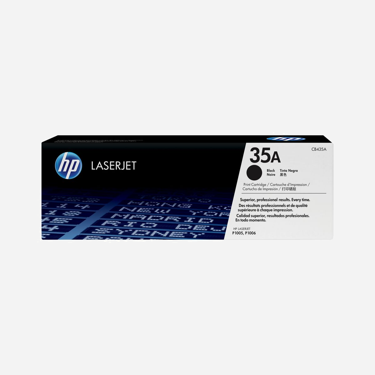 HP Toner LaserJet CB435A Noir Original (35A) - 1500 Pages - Imprimantes HP LaserJet P1005/P1006 - Technologie d'impression Laser - Fabriqué au Japon - Idéal pour les impressions professionnelles et de bureautique générale avec les imprimantes HP LaserJet P1005 et P1006.<br><br>La cartouche d'impression HP LaserJet CB435A produit des textes clairs et précis et des images plus nettes grâce au toner monochrome HP de forme sphérique. L'intelligence intégrée dans la cartouche renforce sa fiabilité et vous permet de gagner du temps, vous offrant un rendement encore amélioré.