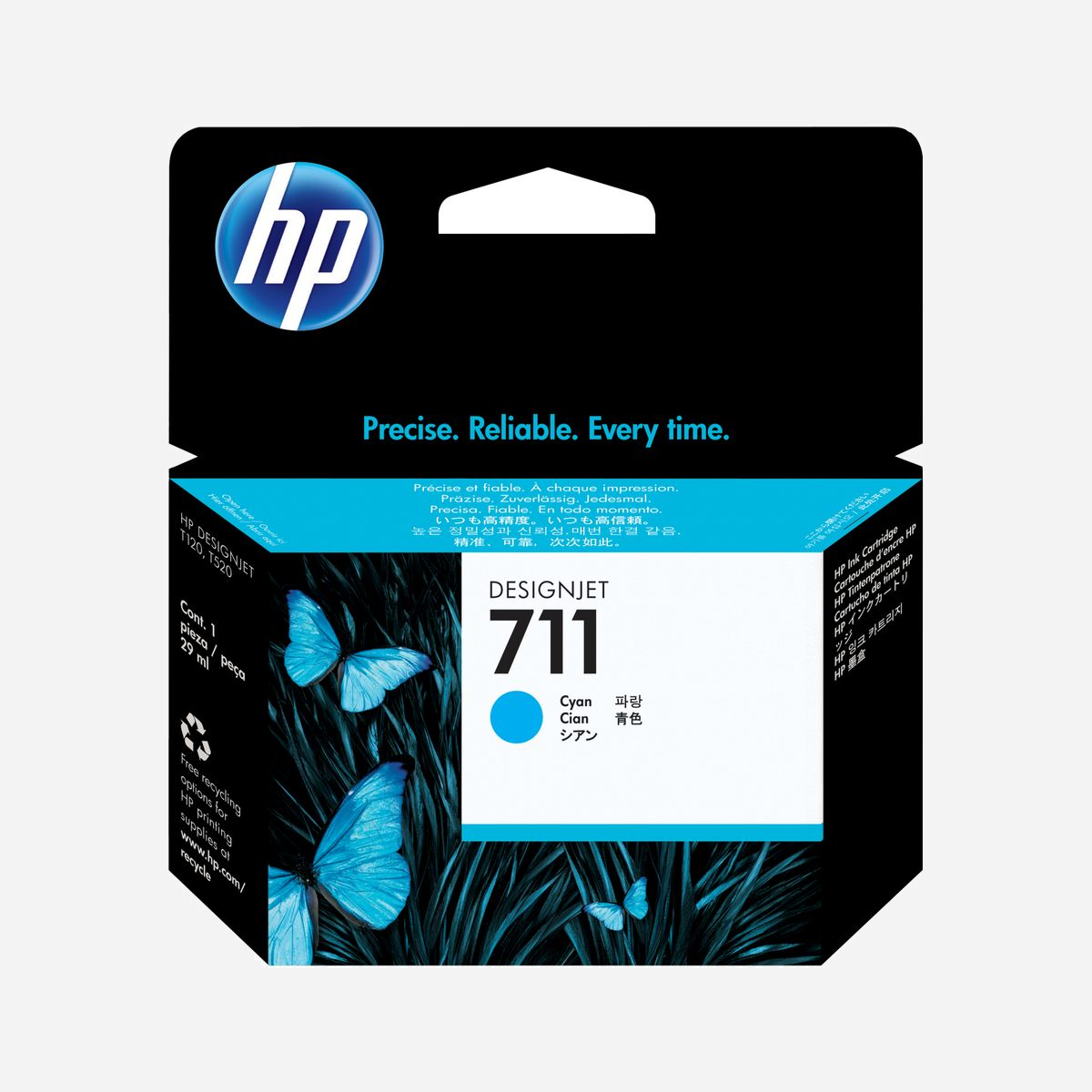 HP Cartouche DesignJet 711 Cyan CZ130A, encre Dye 29ml, pour T120/T520, 114x126x25mm, 60g, température 5-35°C - Les étudiants, les professionnels et free-lances AEC , les bureaux de construction, les universités, et les petites équipes AEC.<br>Les cartouches d'encre cyan HP 711 29 ml offrent des résultats constants et précis. Considérez la richesse des couleurs et la précision de trait nette sur des impressions à séchage rapide et résistantes aux bavures. Les encres HP d'origine sont conçues et testées pour votre imprimante afin de garantir des résultats cohérents.