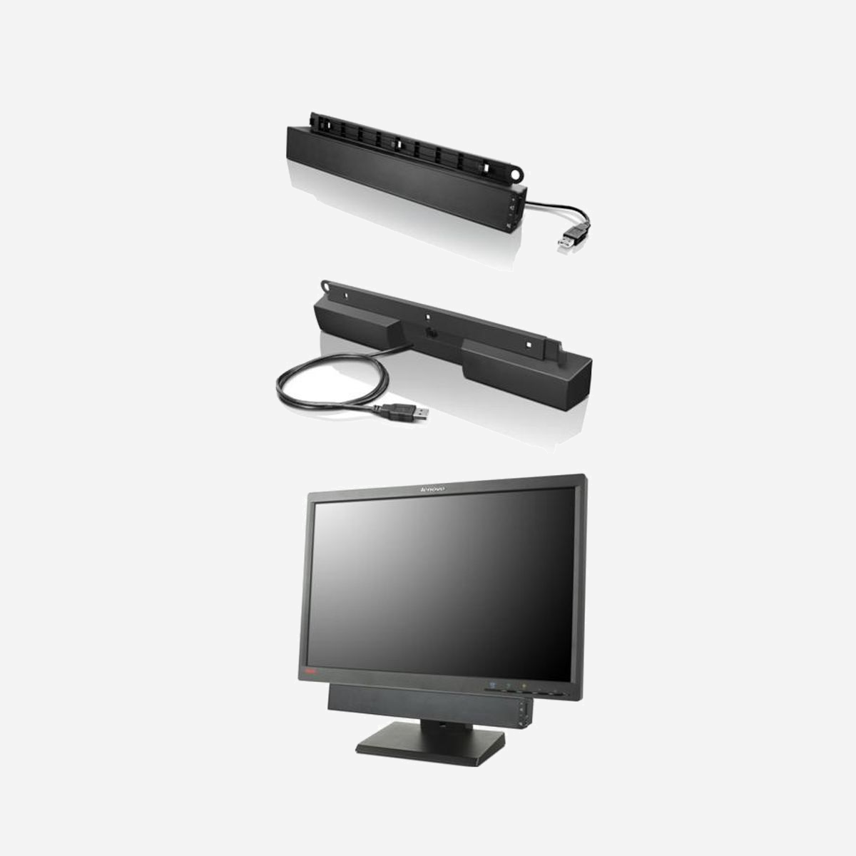 Lenovo Soundbar USB 2.0 Noir - Référence 0A36190 - 2.0 Canaux, 2.5W RMS, 70dB SNR, Connectivité Filaire, 280-20000Hz, PC - 66x41x345mm - Lenovo USB Soundbar. Canaux de sortie audio: 2.0 canaux, Puissance évaluée de RMS: 2,5 W. Rapport signal-sur-bruit: 70 dB. Couleur du produit: Noir, Utilisation recommandée: PC. Technologie de connectivité: Avec fil. Largeur: 66 mm, Profondeur: 41 mm, Hauteur: 345 mm