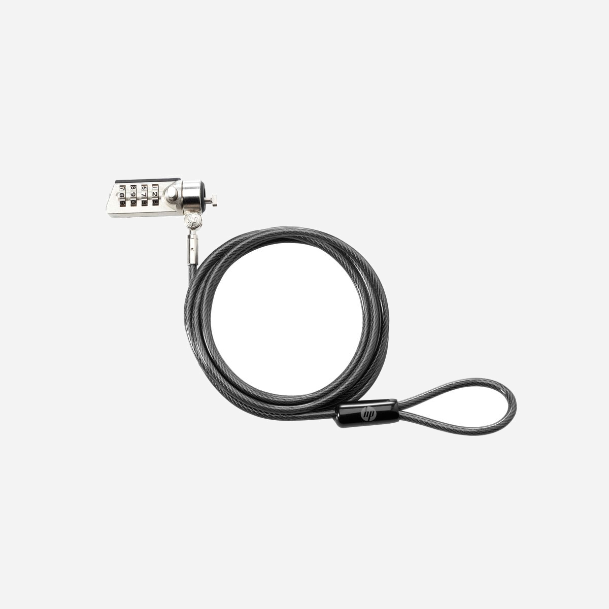 HP Verrou à Combinaison T0Y15AA - Câble Acier Galvanisé 1.83m, Diamètre 4.4mm, pour Ordinateurs Portables avec Logement de Verrouillage Standard - La solution économique pour protéger physiquement votre ordinateur portable<br>Renforcez la sécurité de votre appareil grâce au verrou à combinaison HP, conçu pour n’importe quel ordinateur portable HP doté d’un logement pour câble de verrouillage standard. Fixez le câble à votre ordinateur et protégez ce dernier via une combinaison prédéfinie.