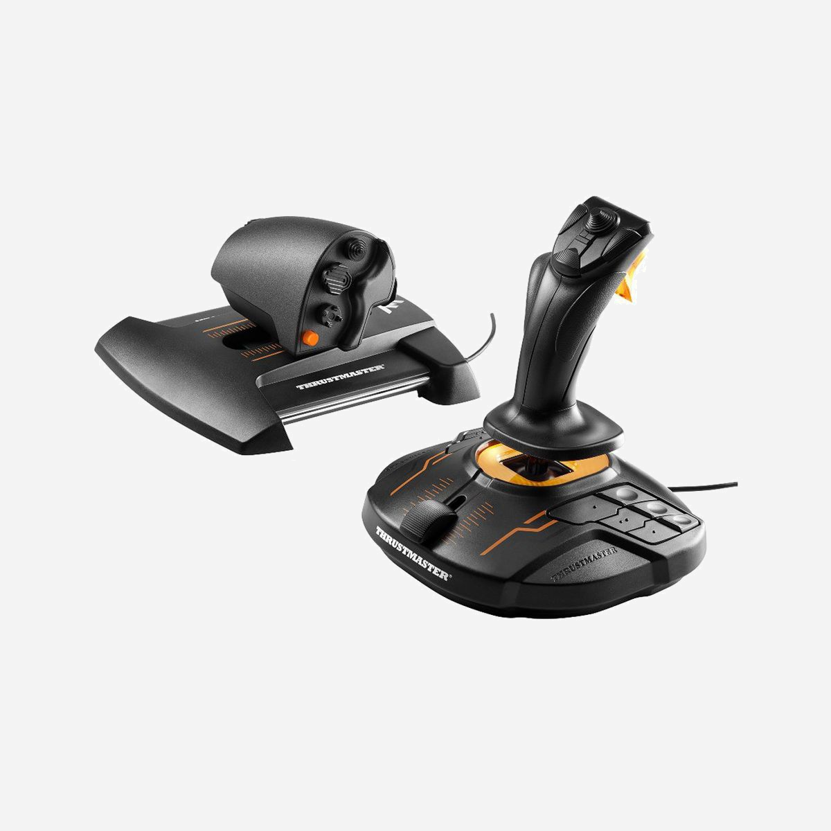 Thrustmaster T.16000M FCS Hotas - Joystick USB PC/MAC - Technologie H.E.A.R.T 16 bits - 16 boutons - Manette des gaz TWCS 5 axes - S.M.A.R.T Rail - <b>Commandes HOTAS (Hands On Throttle And Stick) pour tous les éléments du cockpit.</b><br><br>Thrustmaster a puisé dans ses 25 ans de savoir-faire en matière de contrôleurs pour simulations de vol pour répondre à la demande grandissante de la part des passionnés de simulation de vol – et ceux de simulation spatiale en particulier – à la recherche d’un joystick HOTAS abordable.<br>Le T.16000M FCS HOTAS a été conçu pour les pilotes expérimentés qui ont besoin de commandes complètes et réalistes pouvant se substituer à la souris et au clavier.<br>Il inclut le joystick T.16000M FCS (Flight Control System) et la manette des gaz TWCS (Thrustmaster Weapon Control System). Le T.16000M FCS HOTAS est compatible PC, via une connexion USB, sous Windows 10, 8, 7 et Vista (versions 32 bits et 64 bits).<br><br><b>T.16000M FCS </b><br><br>Pour garantir des performances d’une précision inégalée, les commandes de tangage et de roulis du joystick T.16000M FCS sont dotées de la technologie H.E.A.R.T HallEffect AccuRate Technology™ (brevet américain US08471815), qui offre une résolution de 16 bits (soit 16 000 x 16 000 valeurs) ; un niveau de précision extrême, identique à celui du très exclusif joystick HOTAS Warthog, permettant aux joueurs d’engager le combat avec l’ennemi avec une précision chirurgicale.<br>Le ressort hélicoïdal (2,8 mm de diamètre) situé à l’intérieur du manche offre une tension ferme, linéaire et fluide. <br><br>Le T.16000M FCS comporte 4 axes indépendants, avec palonnier rotatif (contrôlé par la rotation du manche), 16 boutons d’action avec identification physique en « langage braille » des boutons, un chapeau chinois de point de vue à 8 directions et une gâchette ergonomique. Sa robe et son rétroéclairage aux accents orange garantissent aux joueurs un niveau d’immersion absolument incomparable.<br><br><b>Manette des gaz TWCS</b><br><br>Manette des gaz TWCS (Thrustmaster Weapon Control System) : utilisez votre main gauche et améliorez votre agilité au combat et la maîtrise de votre vaisseau spatial ou votre avion de chasse.<br>La position plus basse de la manette des gaz TWCS par rapport aux systèmes à quadrant offre un confort inégalé.<br><br>Pour offrir toute la palette de contrôles aux passionnés de simulation de vol, la manette des gaz TWCS comporte 14 boutons et un chapeau chinois de point de vue à 8 directions, en plus de ceux du joystick. Au total, les gamers disposent de 5 axes, 30 boutons et deux chapeaux chinois à 8 directions, ainsi que de 3 axes supplémentaires via le palonnier TFRP* disponible en option.<br>La manette des gaz TWCS comporte 5 axes et un connecteur RJ12 arrière fournissant 3 axes supplémentaires via le palonnier externe TFRP*, disponible en option, issu de l’écosystème de simulation de vol Thrustmaster.<br><br>*Vendu séparément<br><br><b>Technologie S.M.A.R.T™ (Sliding Motion Advanced Rail Tracks)</b><br><br>Ce système exclusif de rails coulissants garantit un mouvement fluide et ultra-précis sur les 80 mm de course de la manette des gaz, pour des manœuvres précises.<br>La vis de serrage permet aux utilisateurs de régler à leur convenance le niveau de friction de la manette des gaz.<br><br><b>Écosystème de simulation de vol avancé Thrustmaster</b><br><br>Ce produit fait partie d’une gamme de périphériques pour simulation de vol pouvant être associés les uns aux autres ; un écosystème complet comprenant le joystick FCS, la manette des gaz TWCS, le palonnier TFRP* et les panneaux de cockpit MFD* (Multi-Functional Display). Ces éléments sont compatibles, avec le logiciel de programmation avancée T.A.R.G.E.T***.<br><br>*Vendu séparément<br>*** Gratuit, disponible en téléchargement sur ts.thrustmaster.com<br><br><b>Logiciel de programmation avancé T.A.R.G.E.T*** sur PC : programmez jusqu’à 256 touches dans l’écosystème de simulation de vol</b><br><br>Logiciel Thrustmaster Advanced pRogramming Graphical EdiTor : associez le joystick à d’autres périphériques Thrustmaster (alors reconnus sous la forme d’un périphérique USB unique) et chargez ou créez des profils de mappage spécifiques à chaque jeu.<br>Créez vos profils pour améliorer la plupart des contrôleurs de vol Thrustmaster, et partagez-les avec la communauté Thrustmaster.<br>*** Gratuit, disponible en téléchargement sur ts.thrustmaster.com<br><br><b>Conception ergonomique pour un confort optimal et un niveau de précision extrême</b><br><br>Grâce à son design et à son ergonomie, le T.16000M FCS Hotas offre aux joueurs une multitude de repères leur permettant d’être plus efficaces et précis dans leur pilotage. Ces accès facilités aux commandes se montrent encore plus indispensables lorsque les joueurs sont entièrement immergés dans une expérience de pilotage hors du commun avec les jeux compatibles VR. <br>Le T.16000M FCS Hotas offre la position la plus naturelle et intuitive lorsque l’on s’installe dans un cockpit : les mains sur la manette et le manche, le principe même du HOTAS.