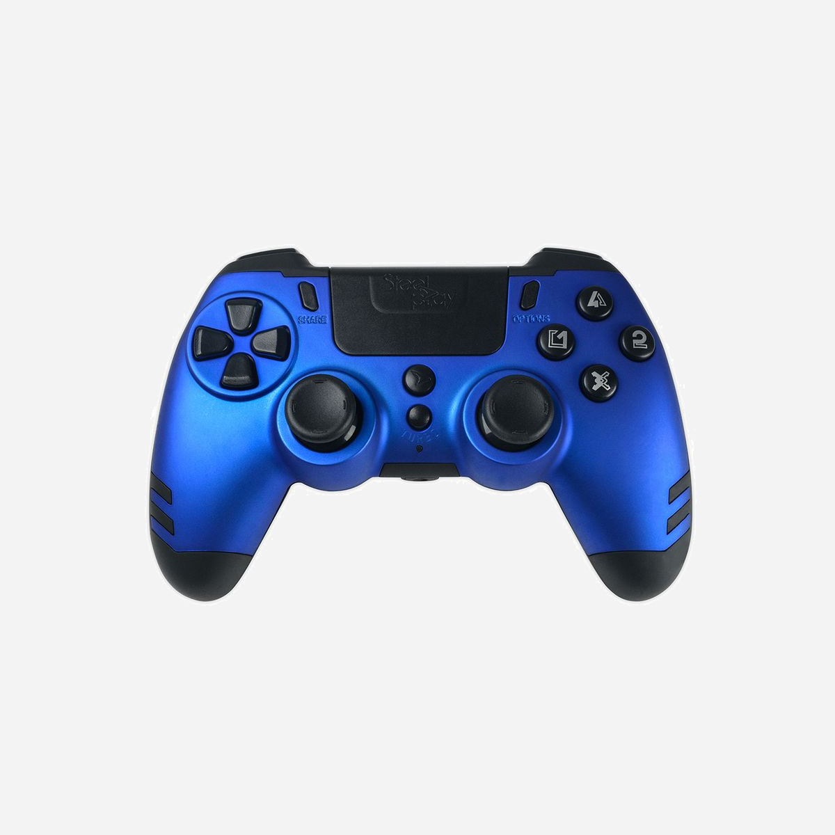 Manette sans fil Steelplay JVAMUL00153 Bleu - PC/PlayStation 4/PlayStation 3 - RF 2.4GHz - Analogique/Numérique - Batterie - Palettes arrière - Câble 1m - Compatible PC et PS4, la manette Slim Pack sans fil Steelplay® vous permet de jouer et de personnaliser votre expérience de jeu au maximum. Grâce aux palettes arrière, vous pouvez exécuter des mouvements complexes sans lever vos pouces des joysticks.<br>
