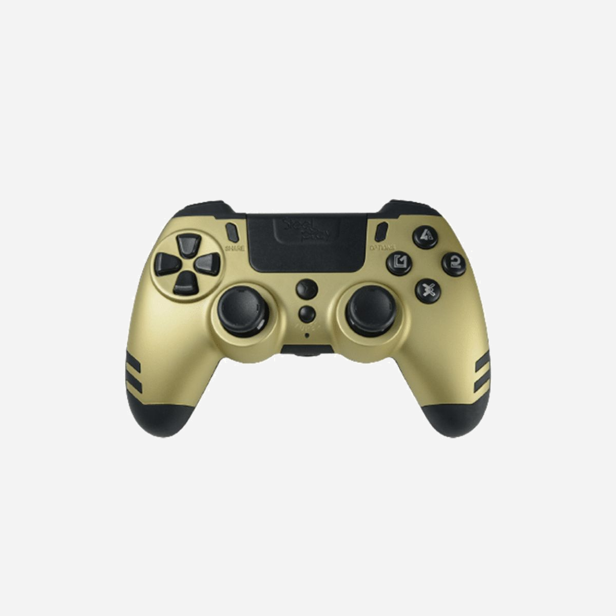 Lexip Metaltech JVAMUL00155 : Manette de jeu sans fil 2.4GHz, PC/PS4, touchpad intégré, batterie 600mAh, boutons programmables, coloris or, câble USB 1m. - Compatible PC et PS4, la manette Slim Pack sans fil vous permet de jouer et de personnaliser votre expérience de jeu au maximum. Grâce aux palettes arrière, vous pouvez exécuter des mouvements complexes sans lever vos pouces des joysticks.