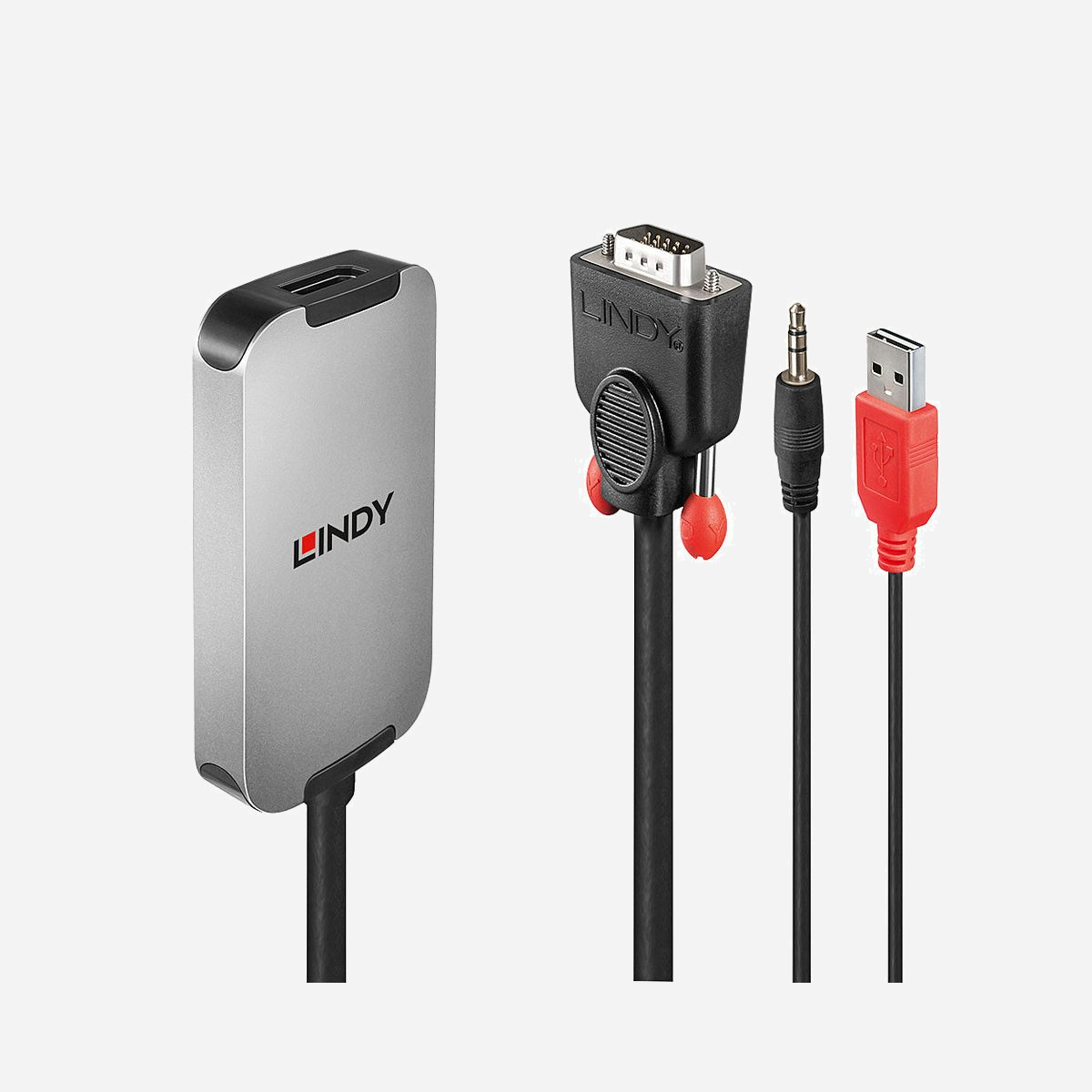 Lindy 38296 Convertisseur VGA vers DisplayPort 1920x1080 Full HD Noir et Blanc avec Audio 3.5mm et alimentation USB Type A - Le convertisseur VGA vers DisplayPort de LINDY est une solution compacte et haut de gamme pour connecter un moniteur ou un écran DisplayPort à des périphériques source VGA. Prenant en charge des résolutions allant jusqu'à Full HD, ce convertisseur élégant est parfait pour une utilisation au bureau, à la maison, sur le lieu de travail ou dans l'enseignement, ou encore pour connecter des systèmes PC analogiques à des écrans Digital Signage.<br> <br>Une connexion audio 3,5 mm supplémentaire permet également d'intégrer l'audio dans le signal DisplayPort pour fournir un signal stéréo 2 canaux, afin de bénéficier d'une expérience vidéo professionnelle, tandis qu'une connexion USB Type A séparée assure l'alimentation du convertisseur.