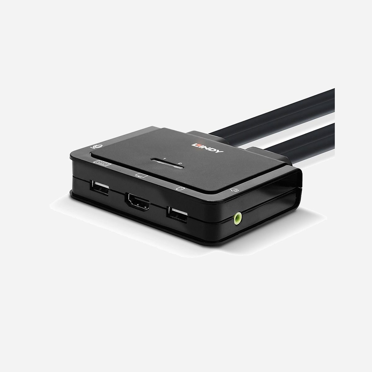 Lindy 42345 Commutateur KVM 2 Ports HDMI 4K Ultra HD 60Hz, USB Clavier/Souris, Audio 3.5mm, Montage en Grille, Câble 1.2m - Lindy 42345. Port clavier: USB, Port souris: USB, Port vidéo: HDMI. Type HD: 4K Ultra HD, Résolution maximale: 4096 x 2160 pixels, Largeur de bande vidéo: 60 Hz. Couleur du produit: Noir, Matériau du boîtier/corps: Plastique, Longueur de câble: 1,2 m. Source d'alimentation: CC, Tension d'entrée: 5 V. Certificats de conformité: RoHS