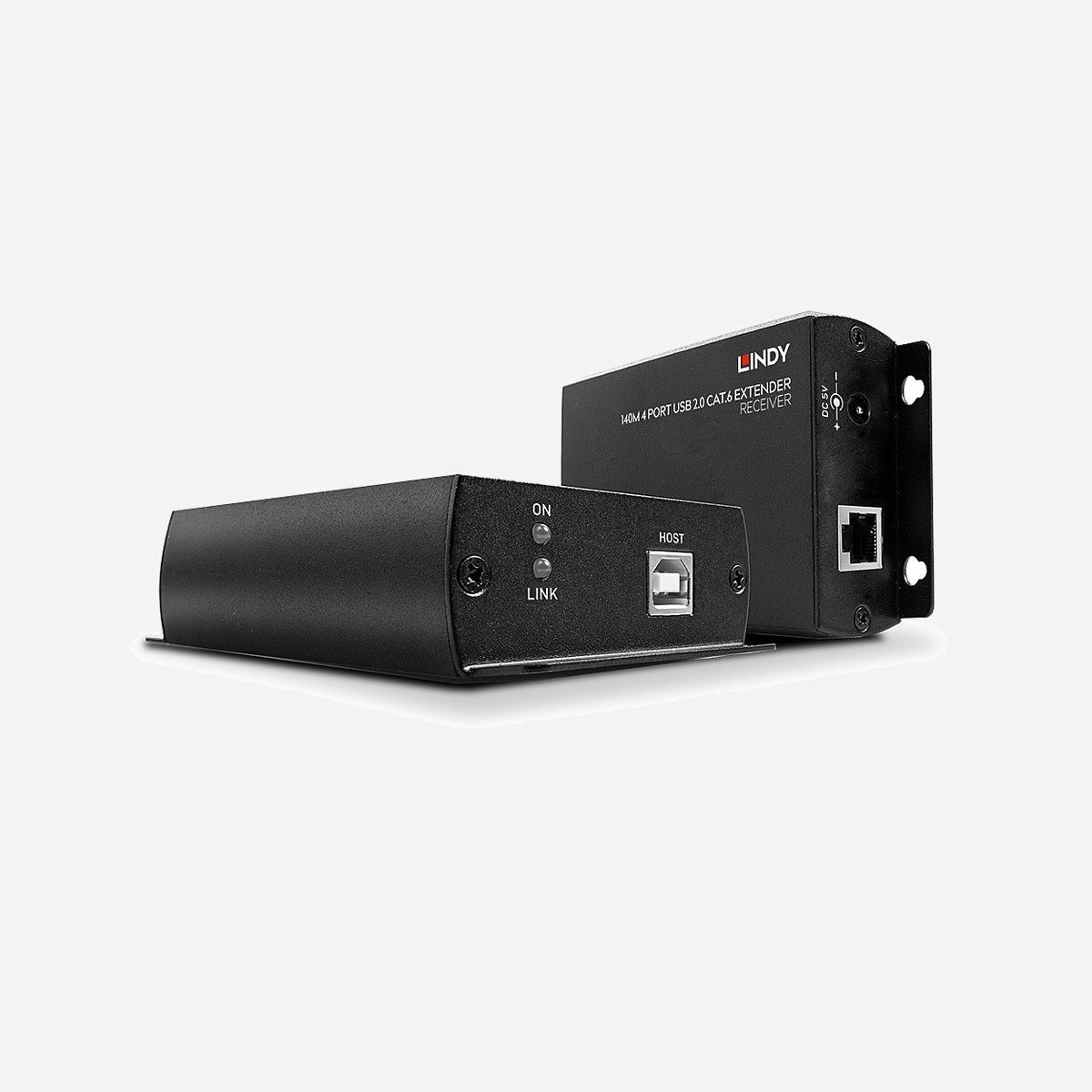 Lindy 42710 Extender KVM USB 2.0 Cat.6 (Émetteur/Récepteur) - Portée 140m, 4 Ports USB 2.0, RJ-45, Alimentation incluse - L'Extender Cat.6 USB 2.0 de LINDY étend la distance entre quatre périphériques USB et un PC sur des distances allant jusqu'à 140m en utilisant un seul câble réseau UTP Cat.6 ou supérieur. Un câble UTP/STP Cat.5e peut être utilisé dans des longueurs allant jusqu'à 120 m maximum. Pour un maximum de performance et de compatibilité, nous recommandons l’utilisation de câble patch monobrin.<br> <br>Cet Extender est une solution matérielle en deux parties comprenant un émetteur qui se connecte directement à votre ordinateur et un récepteur qui se connecte aux périphériques USB. <br>Avec son boîtier robuste en aluminium et ses points de montage, c'est la solution idéale pour fournir un accès à distance aux imprimantes, scanners, webcams*, disques durs et lecteurs flash externes. L'extender est également parfait pour les applications d'affichage dynamique, l'intégration de réseaux domestiques, le contrôle industriel, la sécurité, le partage de périphériques USB et l'extension KVM. L'alimentation électrique fournie pour le récepteur assure une alimentation sûre et ininterrompue de tous les appareils.