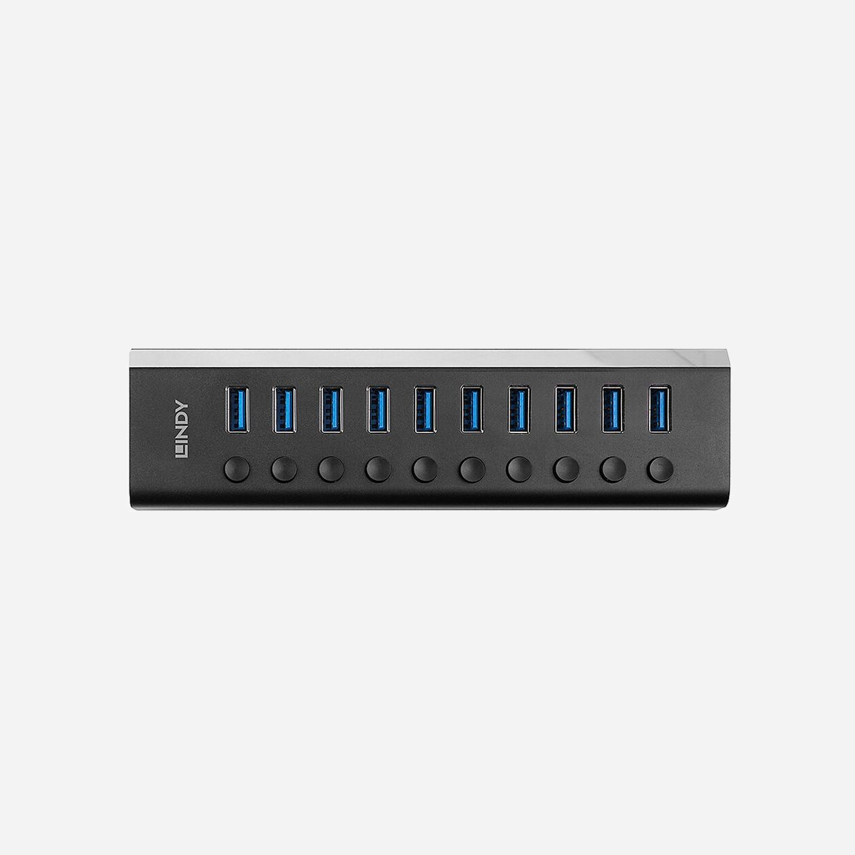 Lindy 43370 Hub USB 3.2 Gen 1, 10 Ports Type-A, 1 Port Type-B, 5000 Mbit/s, ABS/Aluminium, Alimentation Secteur 12V, Jeu de composants RTS5411 - Lindy 43370. Interface de l'hôte: USB 3.2 Gen 1 (3.1 Gen 1) Type-B, Interfaces Hub: USB 3.2 Gen 1 (3.1 Gen 1) Type-A. Taux de transfert de données: 5000 Mbit/s, Couleur du produit: Noir, Matériau du boîtier/corps: Acrylonitrile-Butadiène-Styrène (ABS), Aluminium. Type d'alimentation d'énergie: Secteur, Tension d'entrée: 12 V, Courant d'entrée: 3 A. Largeur: 169,6 mm, Profondeur: 46,2 mm, Hauteur: 25 mm. Quantité: 1 pièce(s), Largeur du colis: 205 mm, Profondeur du colis: 132 mm