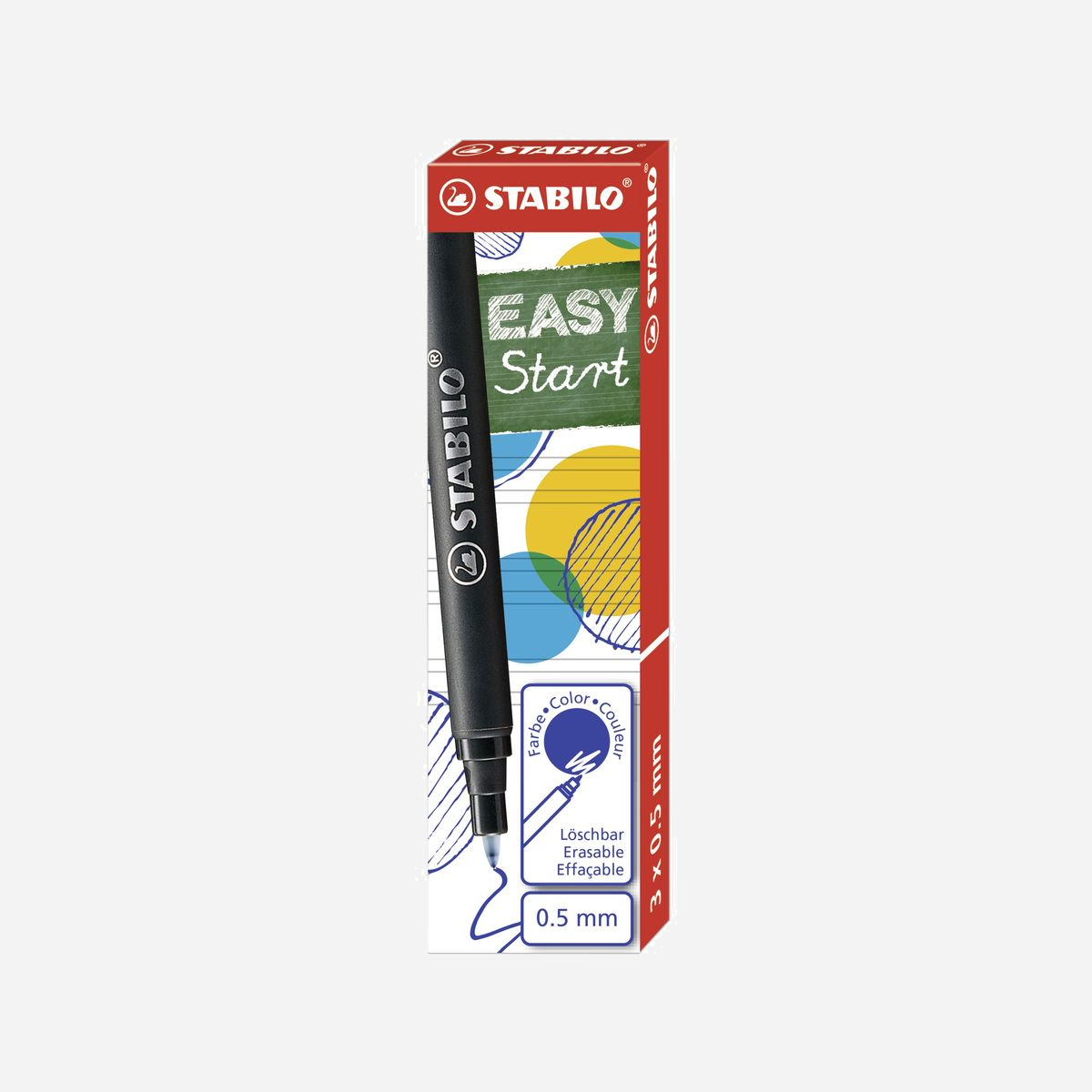 STABILO EASYoriginal Moyen Bleu - Set de 3 Stylos à Bille Effaçable 0.5mm Corps Plastique Bleu - Cartouche d'Encre Bleue - Fabriqué en République Tchèque - STABILO EASYoriginal. Couleurs d'écriture: Bleu, Taille de la ligne: Moyen, Couleur du produit: Bleu. Quantité: 3 pièce(s). Largeur du colis: 10 mm, Profondeur du colis: 26 mm, Hauteur du colis: 92 mm. Pays d'origine: République tchèque