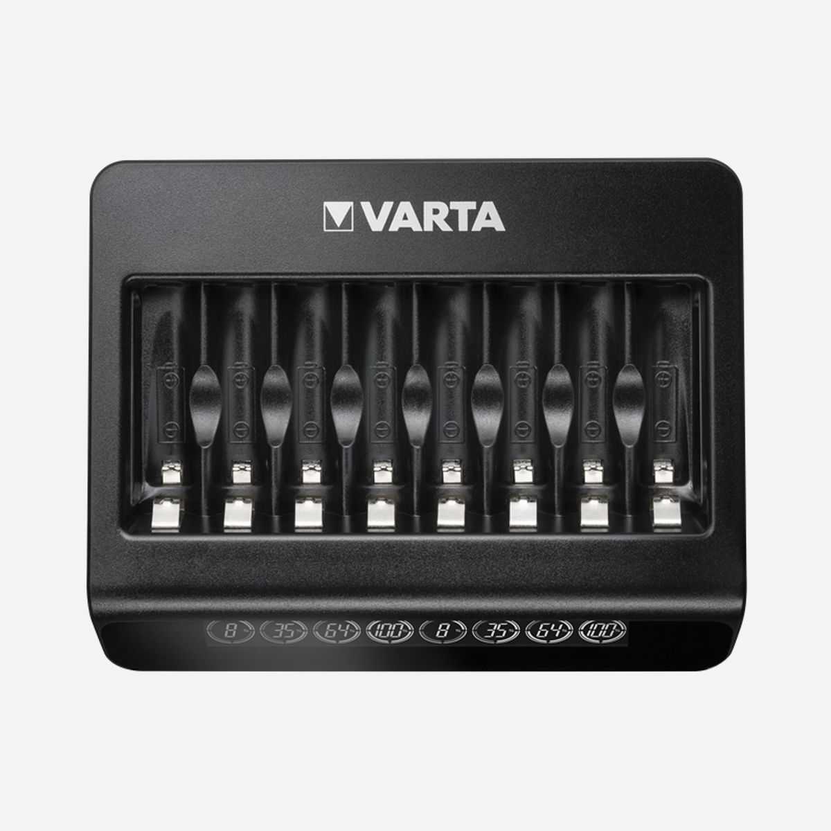 Varta Chargeur LCD Multi 57681-101-401 pour Piles AA/AAA NiMH, Alimentation Secteur 100-240V, Courant de Charge 450mA/200mA, Écran LCD, Noir - Varta LCD Multi Charger+. Convient pour: Pile domestique, Type de source d'alimentation: Secteur, Technologies de batteries compatibles: Hybrides nickel-métal (NiMH). Couleur du produit: Noir, Technologie d'affichage: LCD. Tension d'entrée: 100 - 240 V, Temps de rechargement de la batterie: 4 h, Courant de charge: AAA - 200mA, AA - 450mA. Quantité: 1 pièce(s)