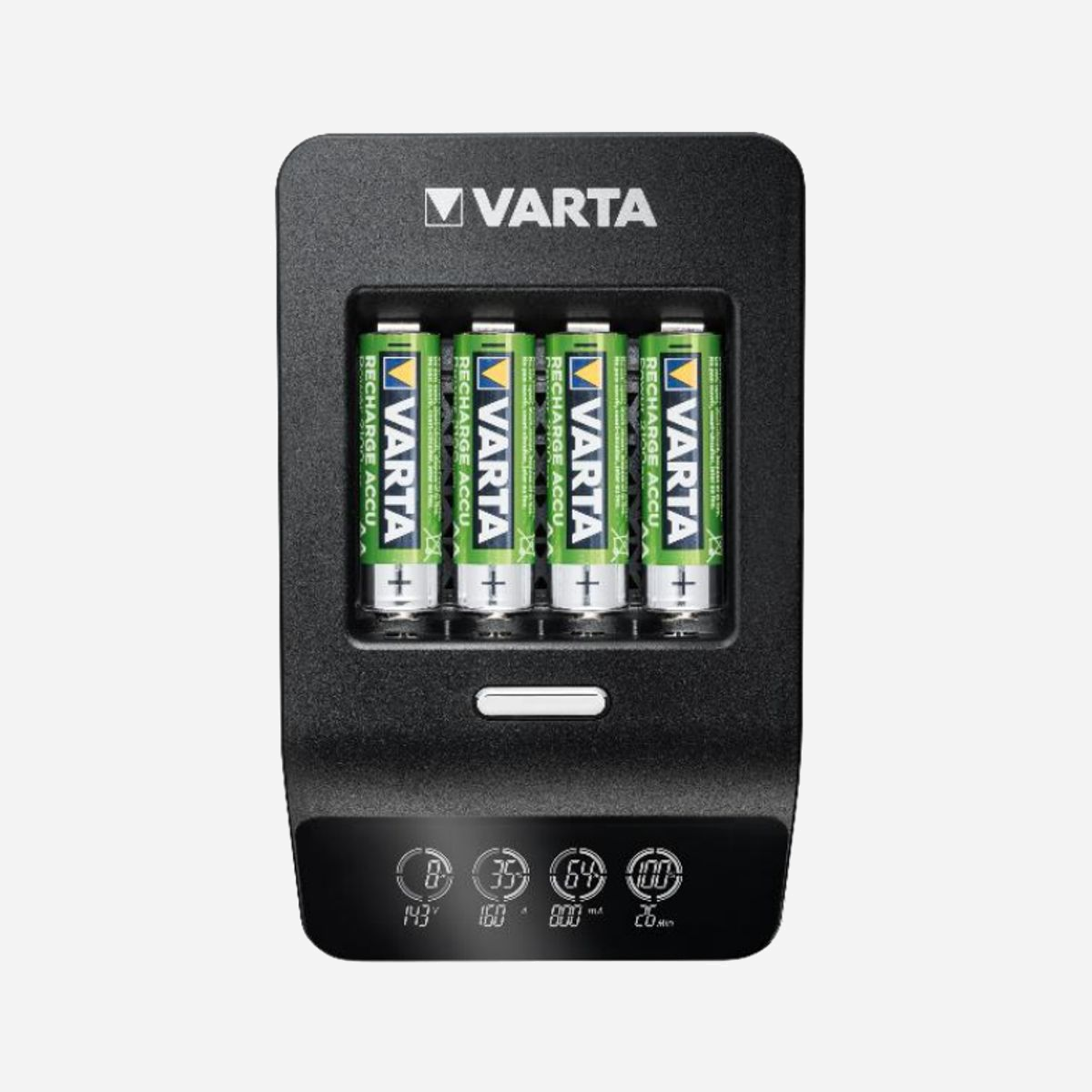 Varta Chargeur Secteur LCD Ultra Fast 57685-101-441 pour AA/AAA, Écran LCD, 1 Port USB, 4 Piles AA 2100mAh 1.2V incluses - <b>VARTA LCD Ultra Fast Ch.+ 4x AA 56706 2100mAh +12V</b><br><br>Gamme Chargeur LCD : Chargeurs optimisés pour l'utilisateur avec chargement à fente unique et fonctions de sécurité complètes pour de meilleurs résultats de chargement
