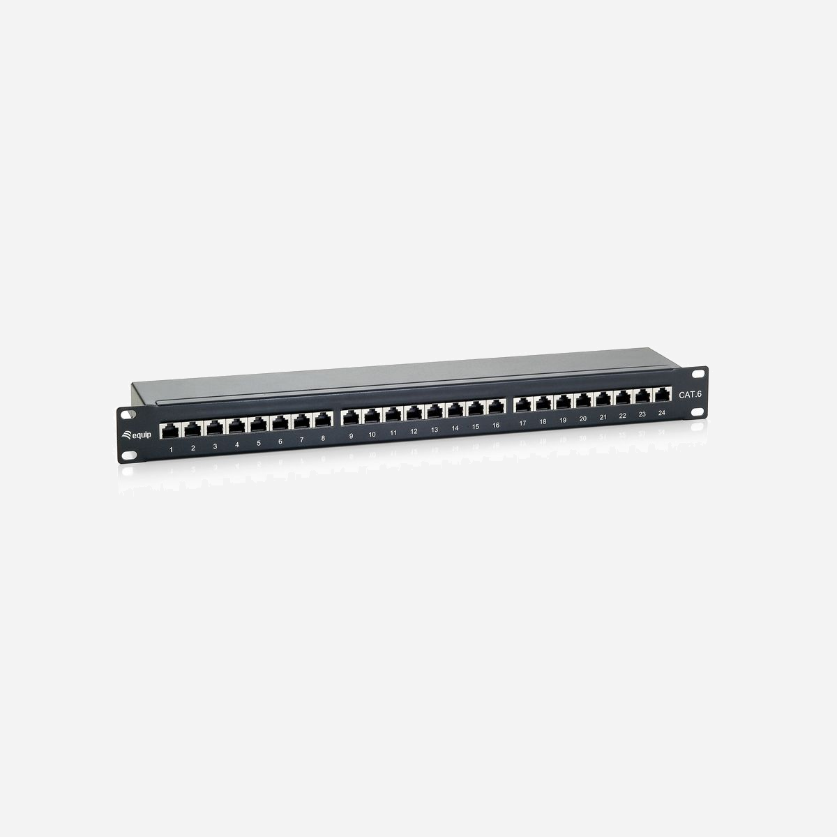 Equip 326424 - Baie de Branchements 1U 24 ports RJ-45 Cat6 contacts or - Montage Rack 1U - 483x44x109mm - Température -40°C à 80°C - Equip 326424. Connecteur(s): RJ-45, Contacts du connecteur de placage: Or, Types de câbles soutenus: Cat6. Couleur du produit: Noir, Montage: Montage de rack, Capacité du rack: 1U. Largeur: 44 mm, Hauteur: 483 mm, Profondeur: 109 mm. Largeur du colis: 150 mm, Profondeur du colis: 75 mm, Hauteur du colis: 560 mm