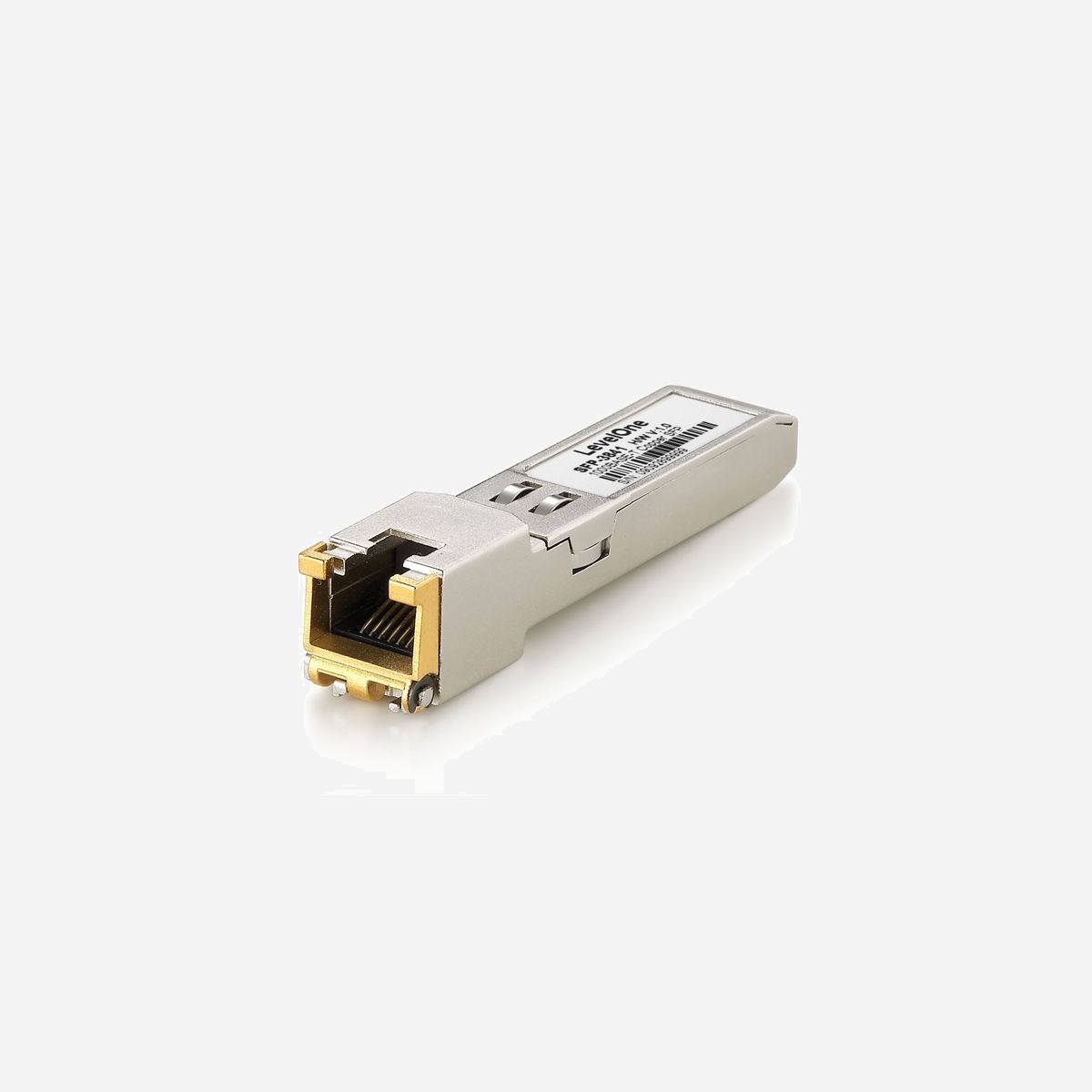 LevelOne SFP-3841 Module SFP Cuivre 1.25Gbps, 1x RJ-45, 100m, 0-70°C, IEEE 802.3/ab, Hot-Plug, 3.3V, RoHS, CE, FCC, 57x12x13.7mm - Liaisons de données bidirectionnelles jusqu'à 1.25Gbps <br>Encombrement SFP remplaçable à chaud<br>Zone de température étendue (0°C à +70 °C)<br>Enceinte métallique pour une perturbation électromagnétique basse<br>Dissipation de courant basse (1.05 W typique)<br>Assemblage connecteur RJ-45 compact<br>Accès layer IC physique via bus série 2-fils<br>Opération 1000 BASE-T dans les ordinateurs hôte avec une interface SERDES