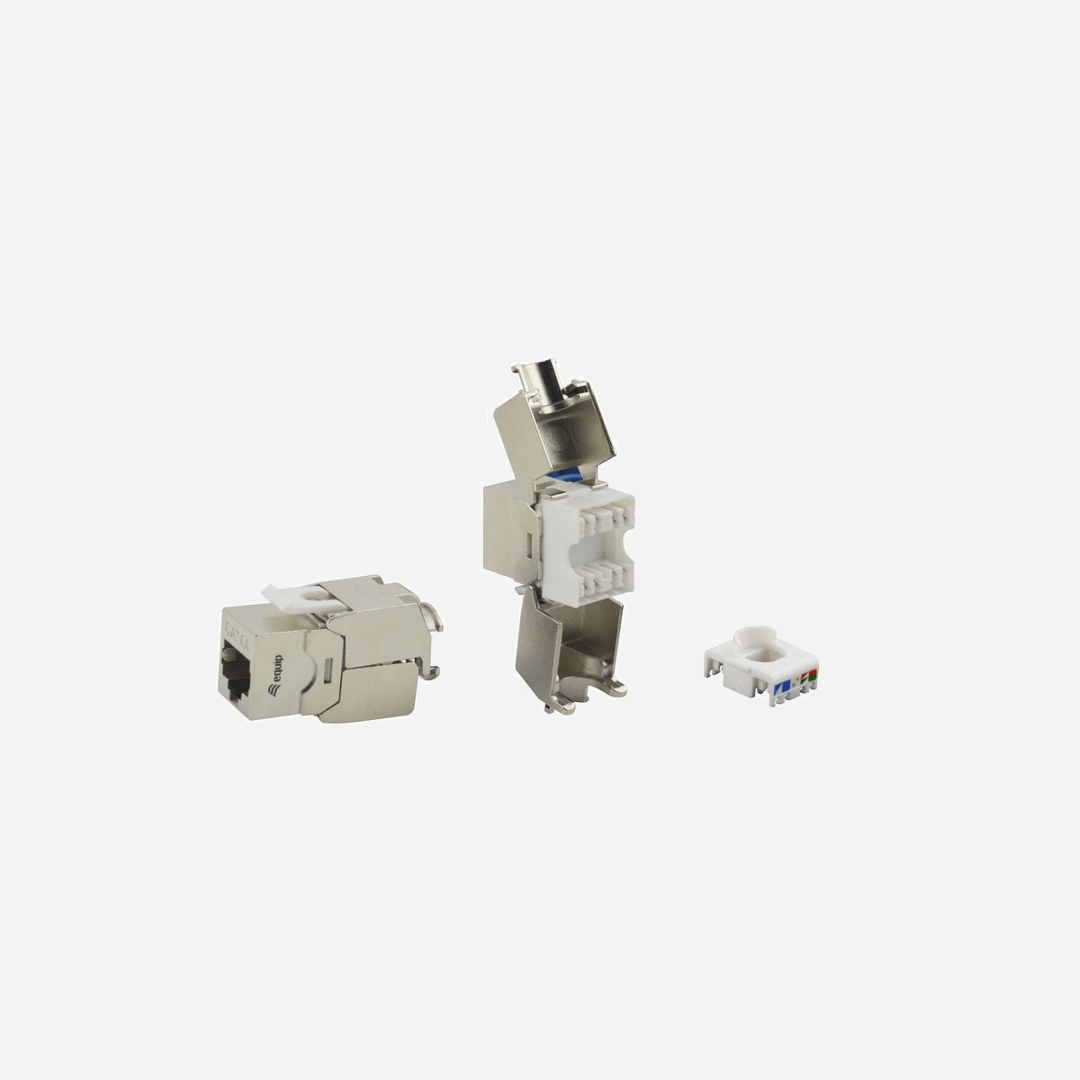 Equip Module Keystone 767222 - RJ-45 Femelle Cat6a Blindé, Connecteur LSA, AWG 23/26, Argent, Plat - Dimensions 16.3x21.4x38.5mm - Pack de 8 - Equip 767222. Type de construction: Plat, Couleur du produit: Argent, Connecteur 1: RJ-45. Largeur: 16,3 mm, Profondeur: 21,4 mm, Hauteur: 38,5 mm. Largeur du colis: 100 mm, Profondeur du colis: 32,6 mm, Hauteur du colis: 175 mm. Quantité: 8 pièce(s). Pays d'origine: Chine
