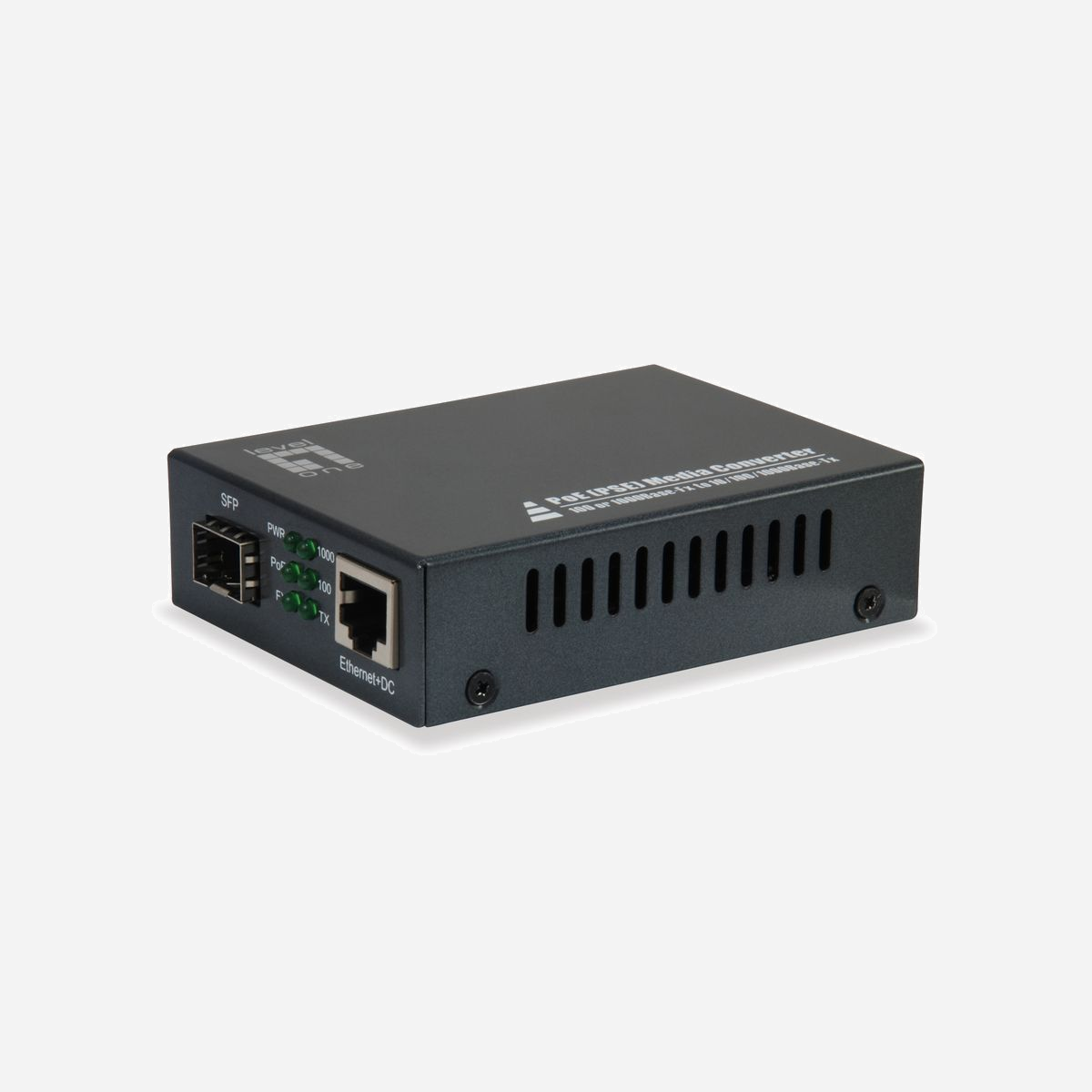 LevelOne GVT-2012 Convertisseur de média Gigabit Ethernet 1000Base-T vers 1000Base-LX/SX, Port SFP, PoE+, 48-57V, Température -10°C à 60°C - LevelOne GVT-2012. Débit de transfert des données maximum: 1000 Mbit/s, Convertisseur d'interface d'entrée: 10Base-T, 100Base-TX, 1000Base-T, Interface de sortie du convertisseur: 1000Base-LX, 1000Base-SX. Temps moyen entre pannes: 30000 h. Couleur du produit: Noir. Connecteur de fibre optique: SFP, Technologie de connectivité: Avec fil. Tension d'entrée: 48 - 57 V, Courant d'entrée: 1 A, Tension de sortie: 48 V