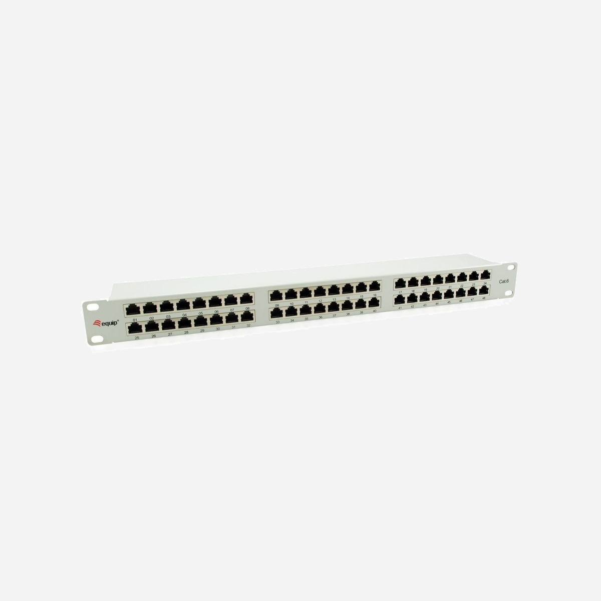Equip 326349 Baie de Branchements 1U 48 Ports RJ-45 Cat6 10/100/1000Base-T(X) Gigabit Ethernet Métal Gris Montage Rack 482.6x110.5x44.5mm - Equip 326349. Technologie de cablâge: 10/100/1000Base-T(X), Type d'interface Ethernet: Fast Ethernet, Gigabit Ethernet, Débit de transfert des données maximum: 1000 Mbit/s. Couleur du produit: Gris, Matériel: Métal, Montage: Montage de rack. Certificats de conformité: RoHS. Largeur: 482,6 mm, Hauteur: 110,5 mm, Profondeur: 44,5 mm