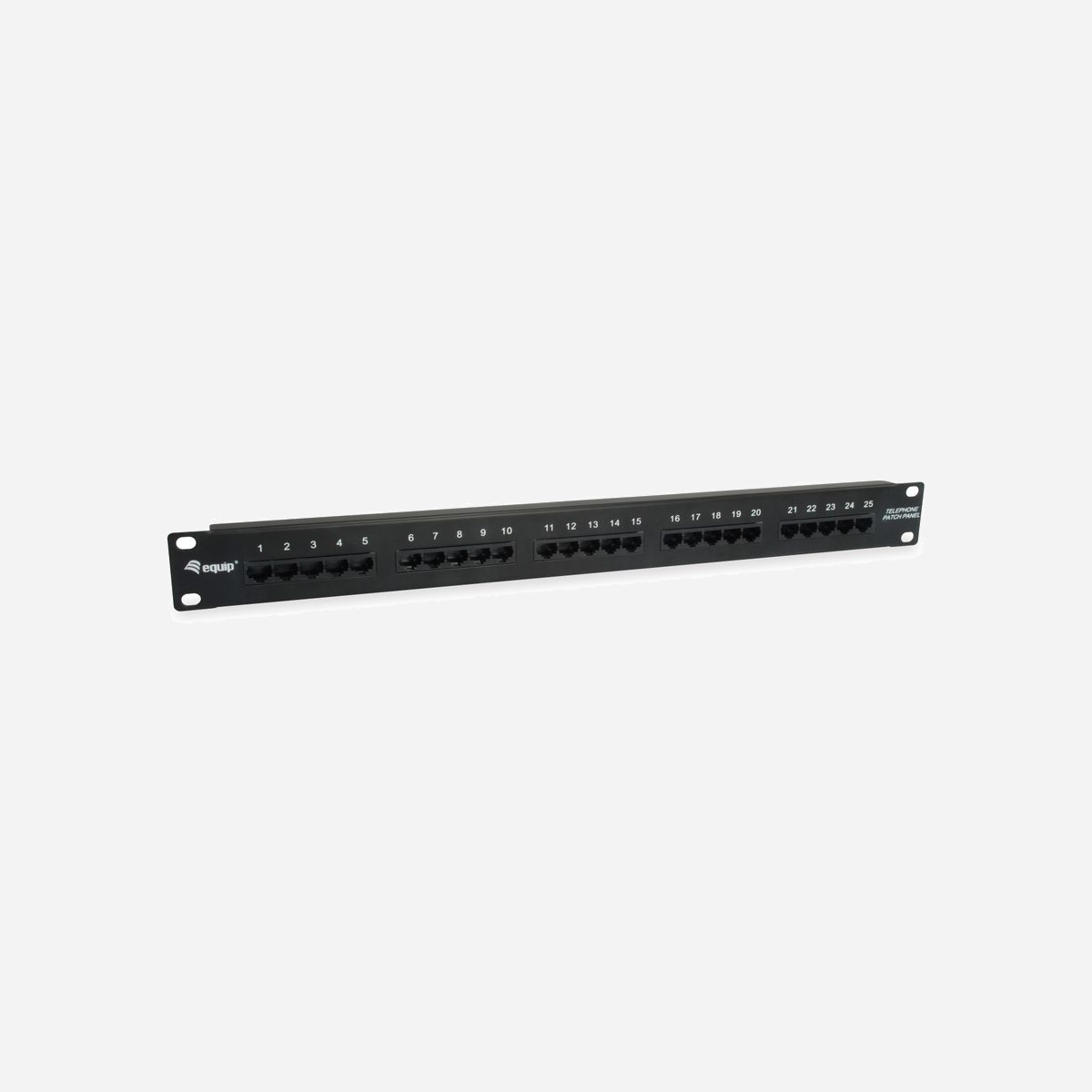 Equip 125298 : Baie de Branchements 1U 24 Ports RJ-45 Cat3 Montage Rack 483x44.5x100mm Conforme RoHS/CE - Equip 125298. Connecteur(s): RJ-45, Types de câbles soutenus: Cat3. Couleur du produit: Noir, Montage: Montage de rack, Capacité du rack: 1U. Certificats de conformité: RoHS, Certification: CE. Largeur: 483 mm, Hauteur: 44,5 mm, Profondeur: 100 mm. Largeur du colis: 500 mm, Profondeur du colis: 110 mm, Hauteur du colis: 50 mm
