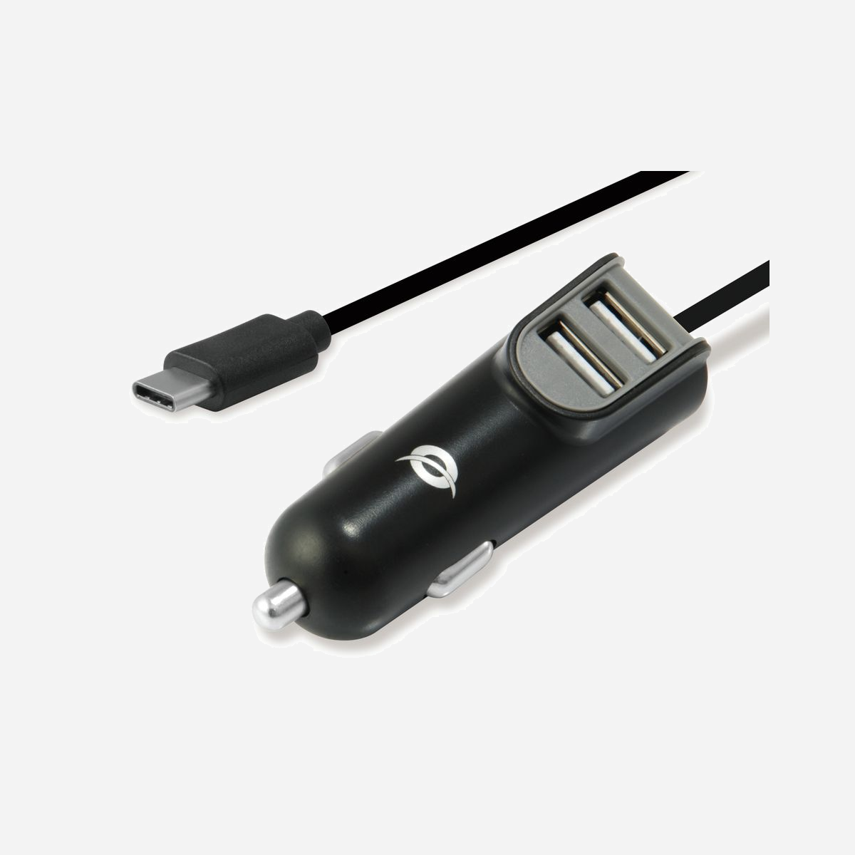 Conceptronic CARDEN05B Chargeur Auto Universel Noir, 2x USB 2.0, 5V/3.1A (15.5W max), Entrée 12-24V, USB-C intégré, Compatible Allume-cigare - Conceptronic CARDEN05B. Type de chargeur: Auto, Type de source d'alimentation: Allume-cigare, Compatibilité de chargeur: Universel. Tension d'entrée: 12 - 24 V, Tension de sortie (max): 5 V. Quantité de Ports USB 2.0: 2. Couleur du produit: Noir