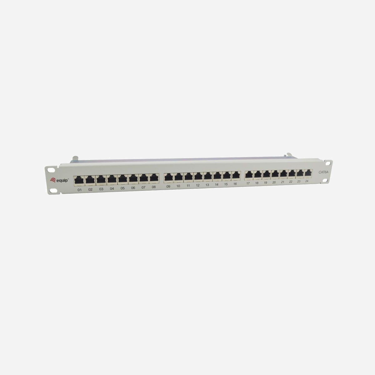 Equip 326525 : Baie de Branchements 1U 24 ports RJ-45 Gigabit Ethernet 10/100/1000Base-T(X) Cat6a, Acier, 125x44.5x482.6mm, RoHS - Equip 326525. Technologie de cablâge: 10/100/1000Base-T(X), Type d'interface Ethernet: Gigabit Ethernet, Débit de transfert des données maximum: 1000 Mbit/s. Couleur du produit: Gris, Matériel: Acier, Montage: Montage de rack. Certificats de conformité: RoHS. Largeur: 125 mm, Hauteur: 44,5 mm, Profondeur: 482,6 mm. Type d'emballage: Boîte