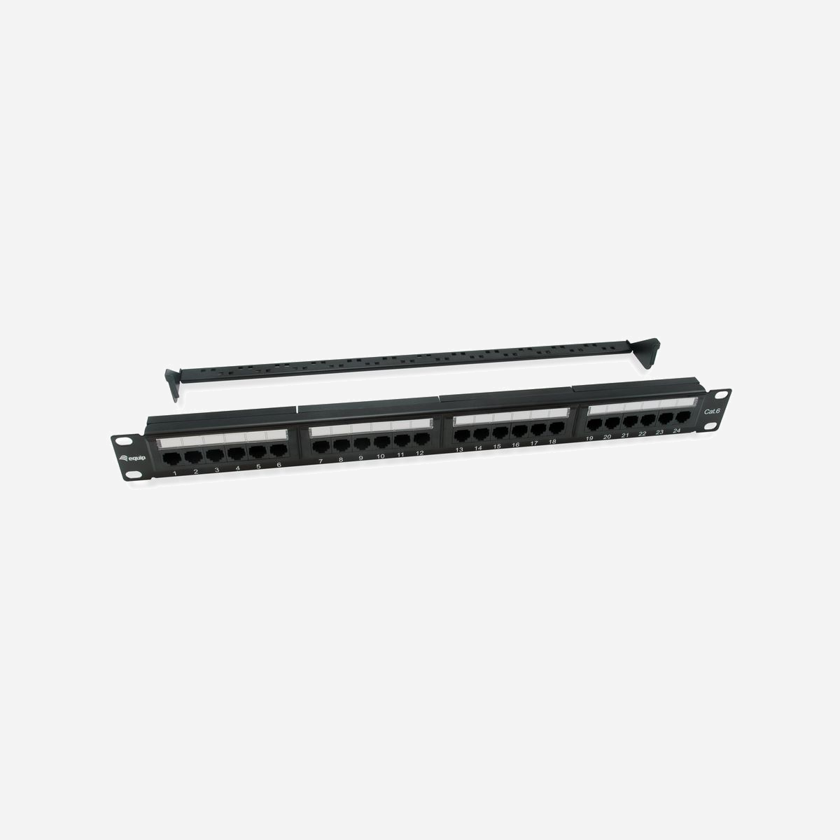Equip 135426 - Baie de Branchement 1U 24 Ports Cat6 AWG 22-26, Montage Rack 19", ABS/Acier, Noir, 482.6x44.5x85.3mm, Certification CE - Equip 135426. Types de câbles soutenus: Cat6, Taille des fils AWG: 22/26. Couleur du produit: Noir, Matériel: Synthétique ABS, Acier, Montage: Montage de rack. Certification: CE. Largeur: 482,6 mm, Hauteur: 44,5 mm, Profondeur: 85,3 mm. Largeur du colis: 95 mm, Profondeur du colis: 55 mm, Hauteur du colis: 500 mm