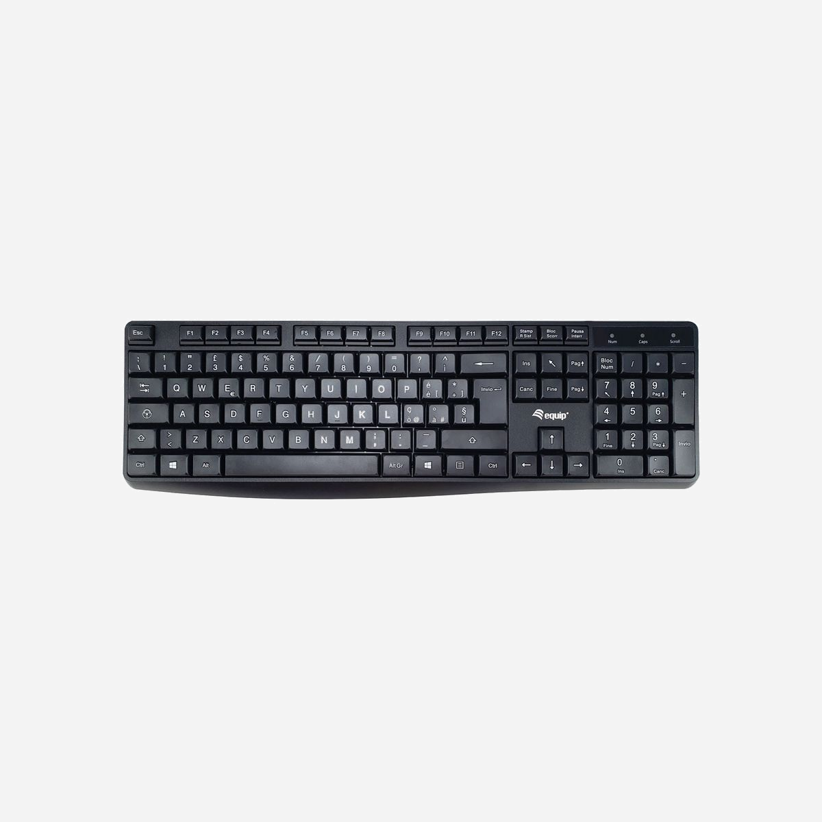 Equip 245213 Clavier USB QWERTY Italien Noir, 105 touches, Facteur de forme 100%, Longueur câble 1.5m, Compatible Windows/macOS, Dimensions 440x139x24mm - Equip 245213. Facteur de forme du clavier: Taille réelle (100 %). Style de clavier: Droit. Technologie de connectivité: Avec fil, Interface de l'appareil: USB, Disposition des touches du clavier: QWERTY, Nombre de touches du clavier: 105. Longueur de câble: 1,5 m. Utilisation recommandée: Bureau. Couleur du produit: Noir