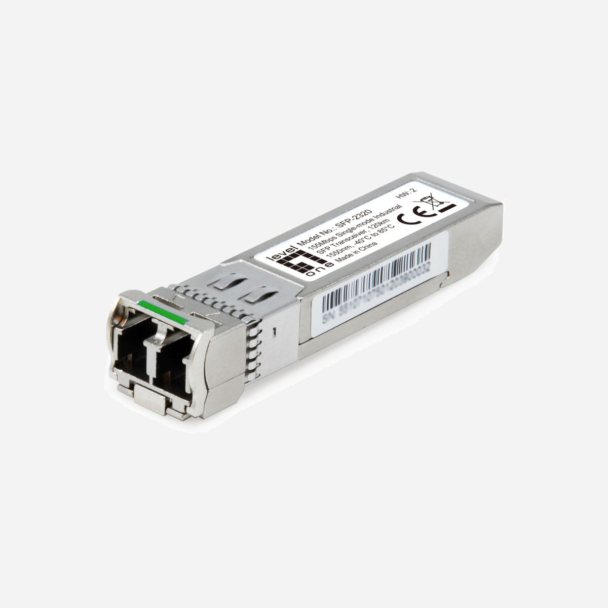 LevelOne SFP-2320 - Module SFP Fibre Optique 155 Mbit/s, 1550nm, Connecteur LC Duplex, Distance 120km, Température Industrielle -40°C à 85°C - Fournit connecteur duplex LC<br>Compatible IEEE 802.3z Gigabit Ethernet <br>Alimentation unique 3,3V<br>Echange à chaud<br>Compatible RoHS et sans plomb<br>Faible IEM via boîtier métallique<br>Plage de température de fonctionnement industrielle -40°C à 85°C