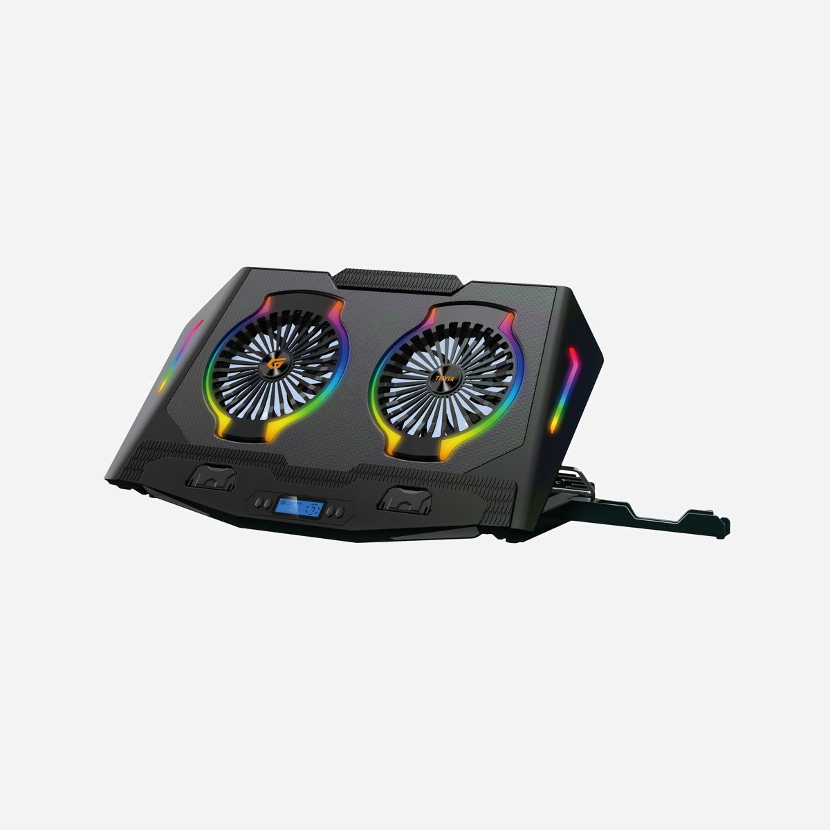 Conceptronic THYIA02B : Base de refroidissement pour PC portables jusqu'à 17", 2 ventilateurs, contrôle par boutons, éclairage RGB (Bleu/Vert/Rouge), USB 2.0, 296x50x460mm - Conceptronic THYIA02B. Taille maximale de l’écran: 43,2 cm (17"), Nombre de ventilateurs intégrés: 2 pièce(s), Type de commande: Boutons. Couleur du produit: Noir, Couleur de l'éclairage: Bleu, Vert, Rouge, Pays d'origine: Chine. Interface de l'hôte: USB. Type de source d'alimentation: USB. Largeur: 296 mm, Profondeur: 50 mm, Hauteur: 460 mm