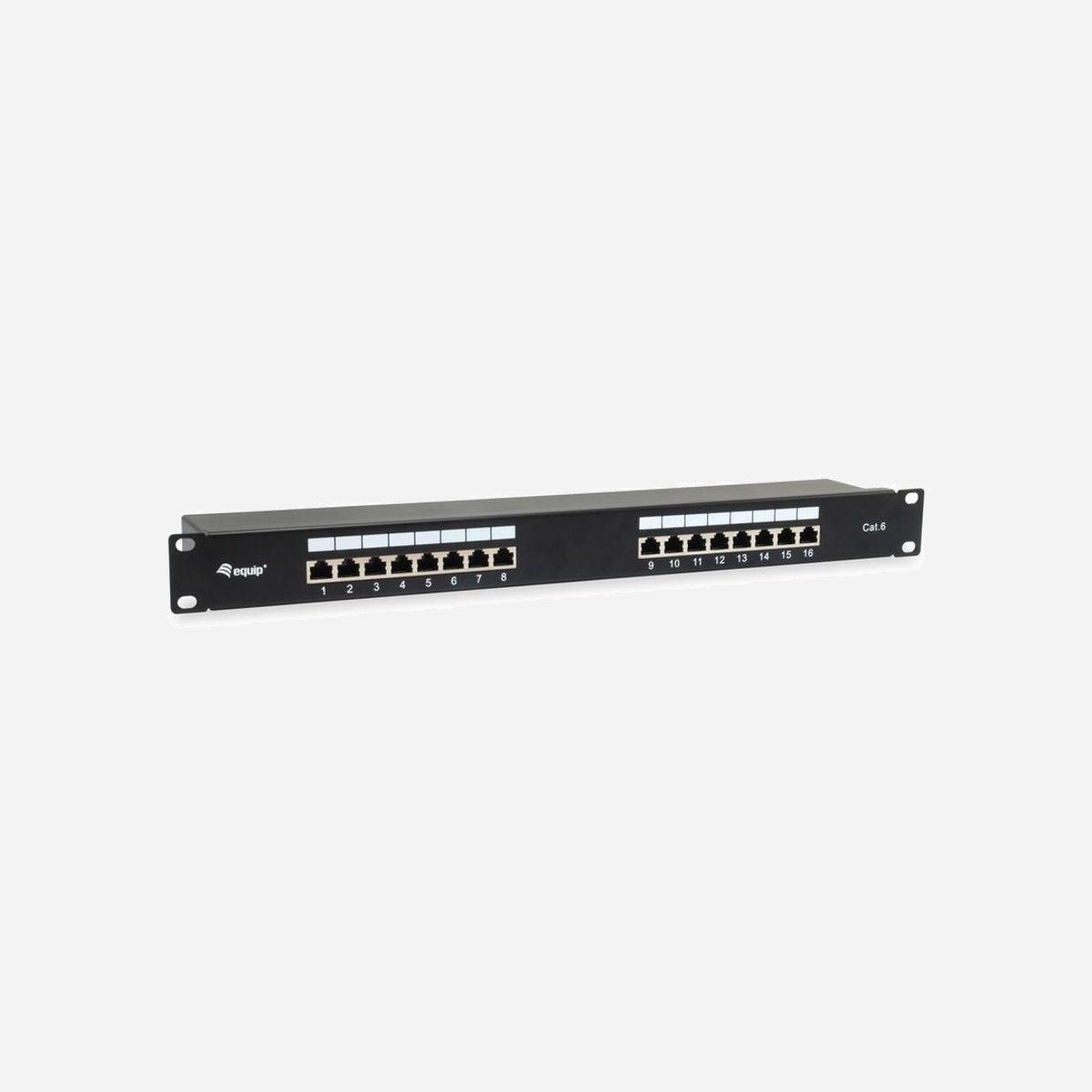 Equip 326417 Baie de Branchements 1U 16 ports RJ-45 Gigabit Ethernet 10/100/1000Base-T(X) Cat6 Acier Noir 110.5x44.5x483mm RoHS - Equip 326417. Technologie de cablâge: 10/100/1000Base-T(X), Type d'interface Ethernet: Gigabit Ethernet, Débit de transfert des données maximum: 1000 Mbit/s. Couleur du produit: Noir, Matériel: Acier, Montage: Montage de rack. Certificats de conformité: RoHS. Largeur: 110,5 mm, Hauteur: 44,5 mm, Profondeur: 483 mm. Type d'emballage: Boîte