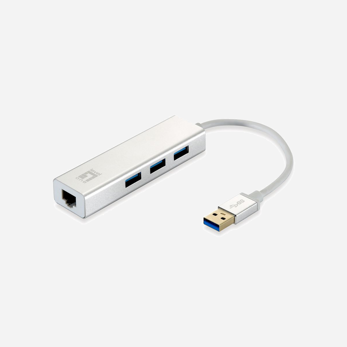 LevelOne USB-0503 Adaptateur USB 3.2 Gen 1 vers Gigabit Ethernet + Hub 3 Ports USB-A 10/100/1000BaseT(X) Compatible Windows/macOS - LevelOne USB-0503. Technologie de connectivité: Avec fil, Interface de l'hôte: USB, Interface: Ethernet. Débit de transfert des données maximum: 1000 Mbit/s. Alimenté par port USB. Couleur du produit: Argent, Blanc